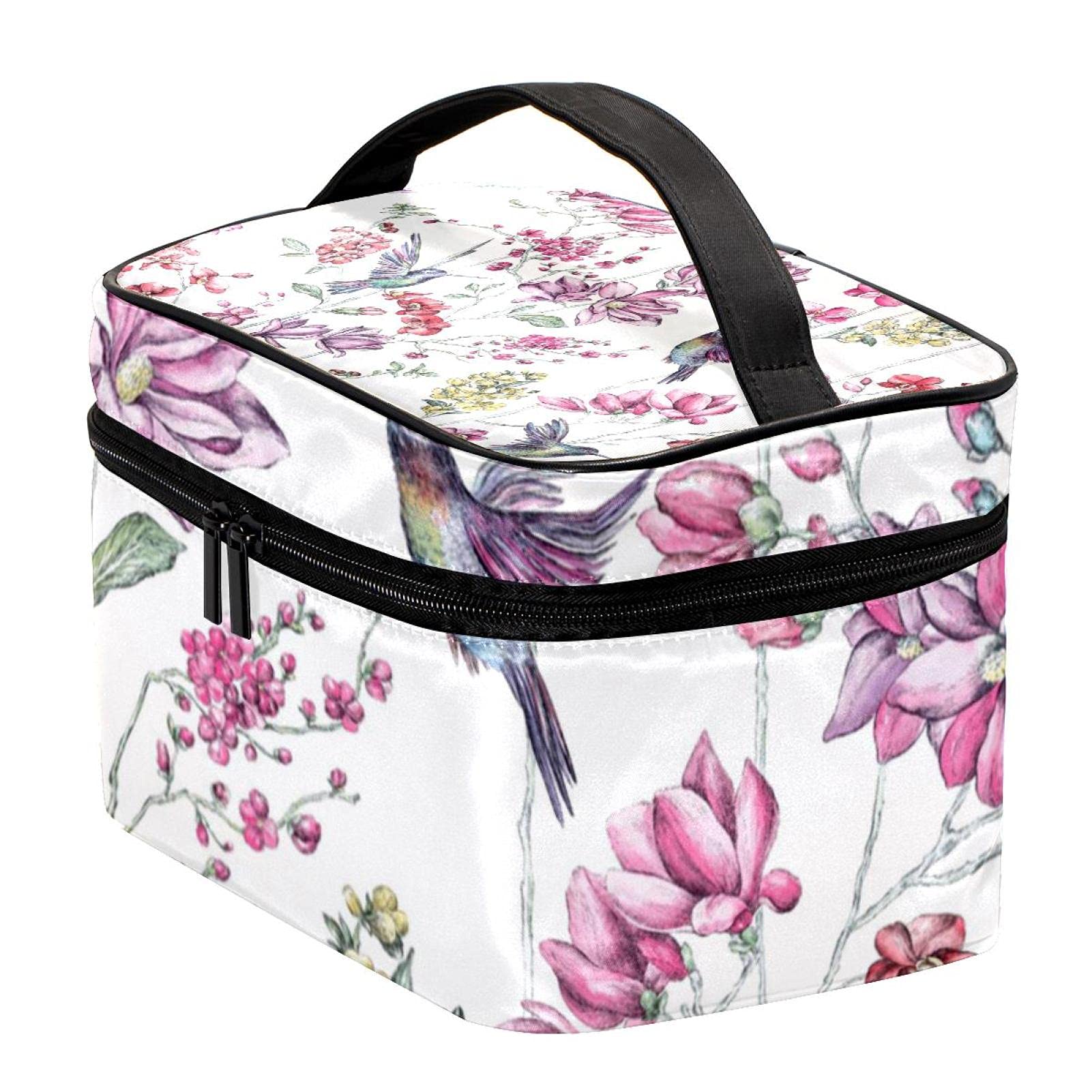 Floral Hummingbird Travel Makeup Bag - Large Cosmetic Organizer with Zipper for Women & Girls | Perfect for Travel, Gym, and Daily Essentials Storage