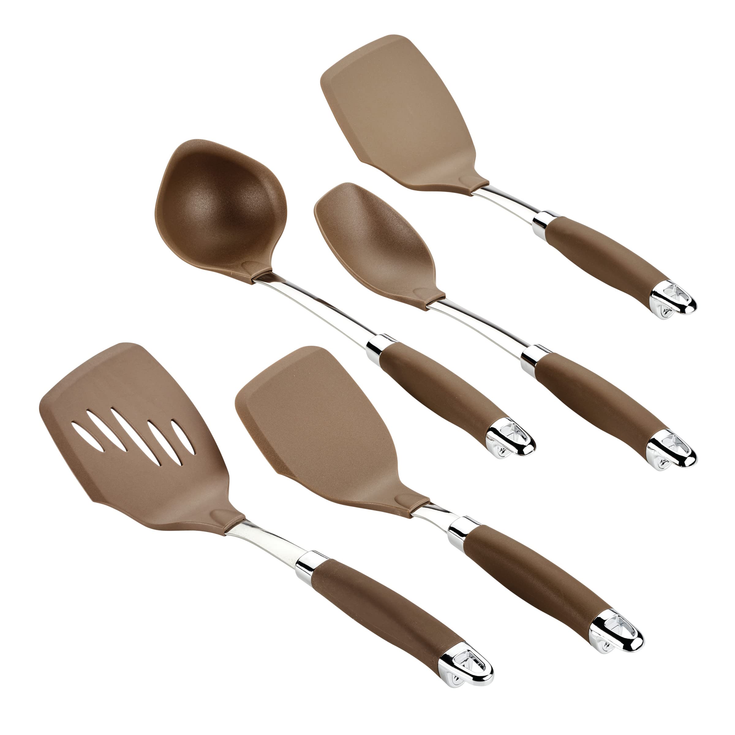 Anolon SureGrip Nonstick Kitchen Utensil Set - 5 Piece Bronze Cooking Tools for Frying, Baking & Sauteing - Perfect for Nonstick Pans & Everyday Cooking