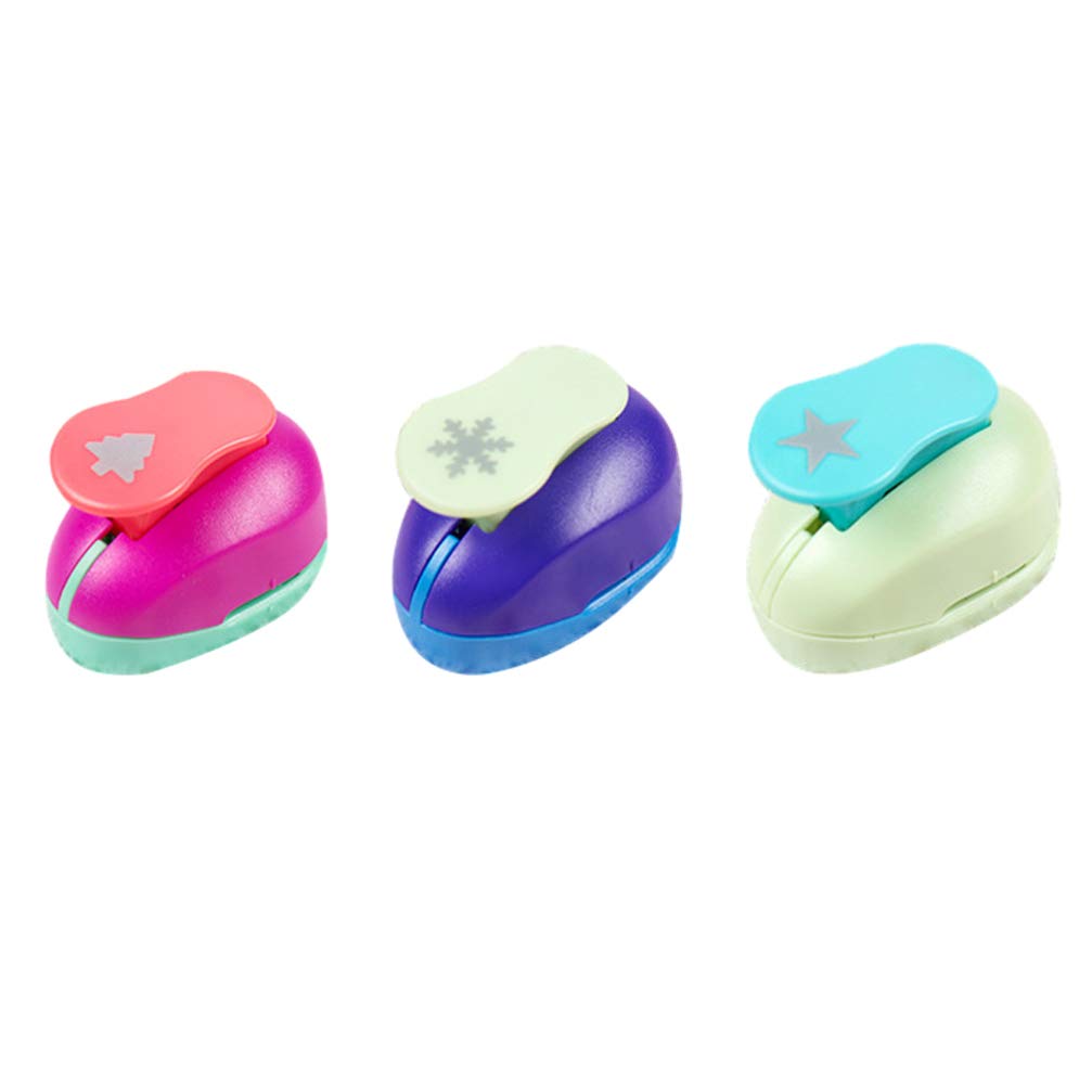 NUOBESTY 3pcs Random Color Paper Hole Punch Set - DIY Craft Scrapbooking Tools with Pine, Snowflake, Star Patterns for Greeting Cards, Invitations, Gift Tags & Handmade Decorations (Perfect for Christmas, Winter & Holiday Projects)