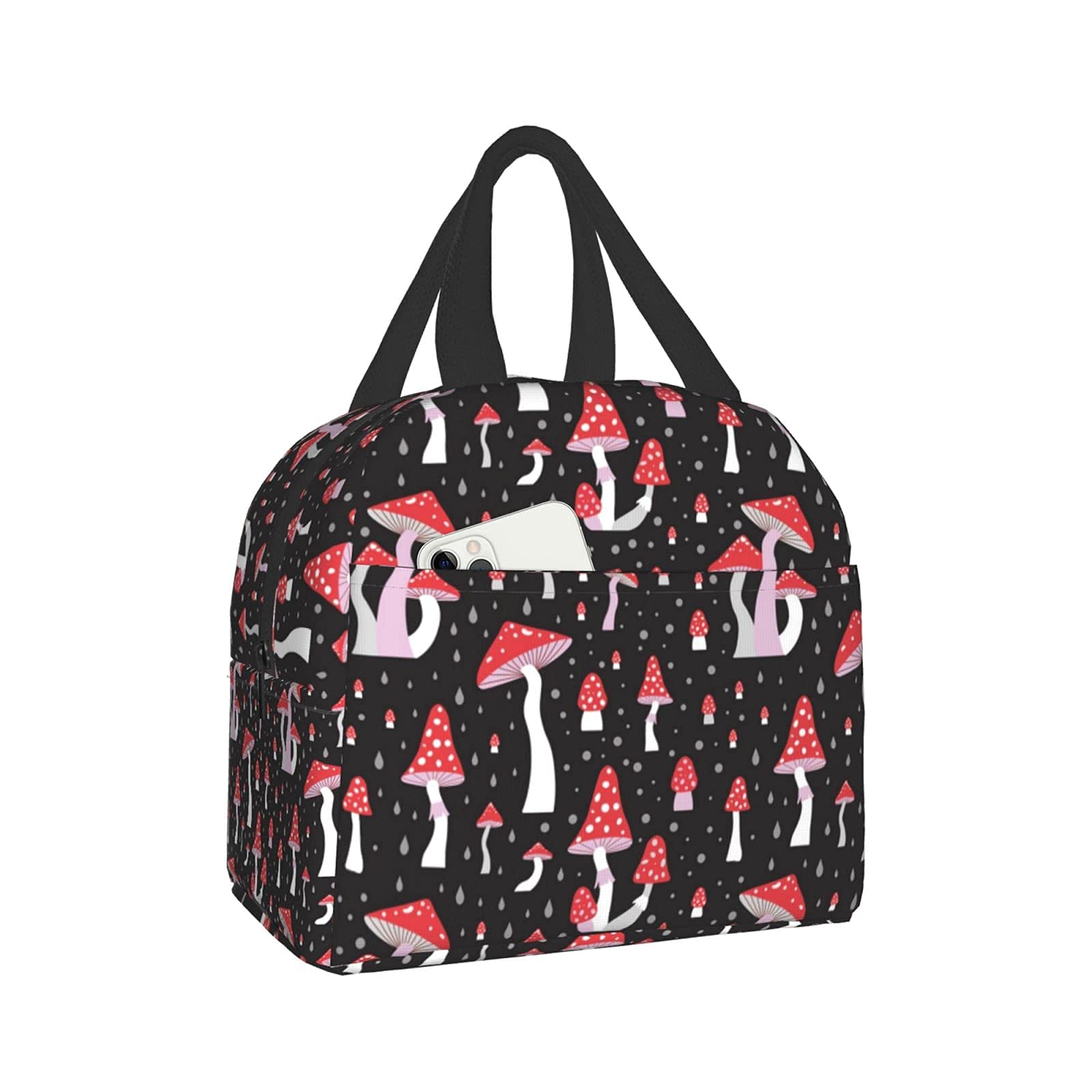 RIUARA Insulated Lunch Bag for Women & Men - Mushroom Grey Dot Tote Lunch Box for Work, School, Picnic & Travel | Reusable Thermal Food Container for Office, Outdoor Activities & Daily Commute