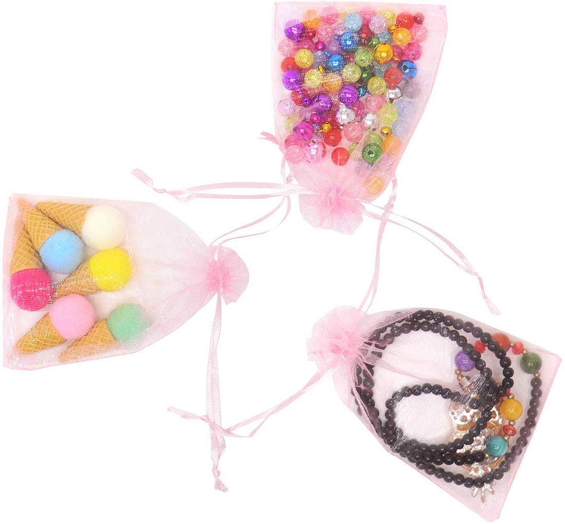 100 Pcs 4x6 Inches Pink Organza Gift Bags with Drawstring Satin Ribbon - Sheer See-Through Fabric Favor Pouches for Baby Shower, Wedding, Party Favors, Holiday Gifts, Jewelry Storage & Card Deck Packaging - Perfect for Bridal Showers, Birthday Presents and Christmas Gift Wrapping