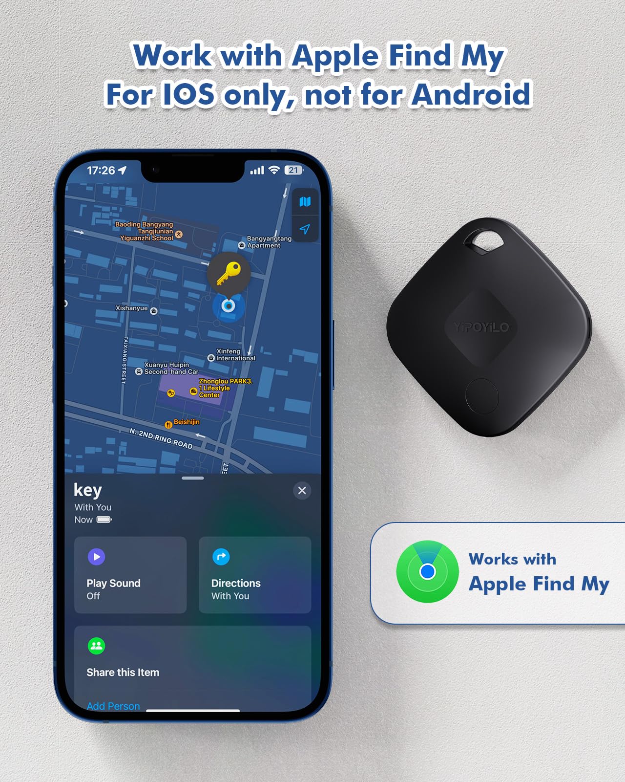 Yipoyilo Smart Bluetooth Tracker for Apple Find My, 2 Pack Black - Luggage & Keys Finder