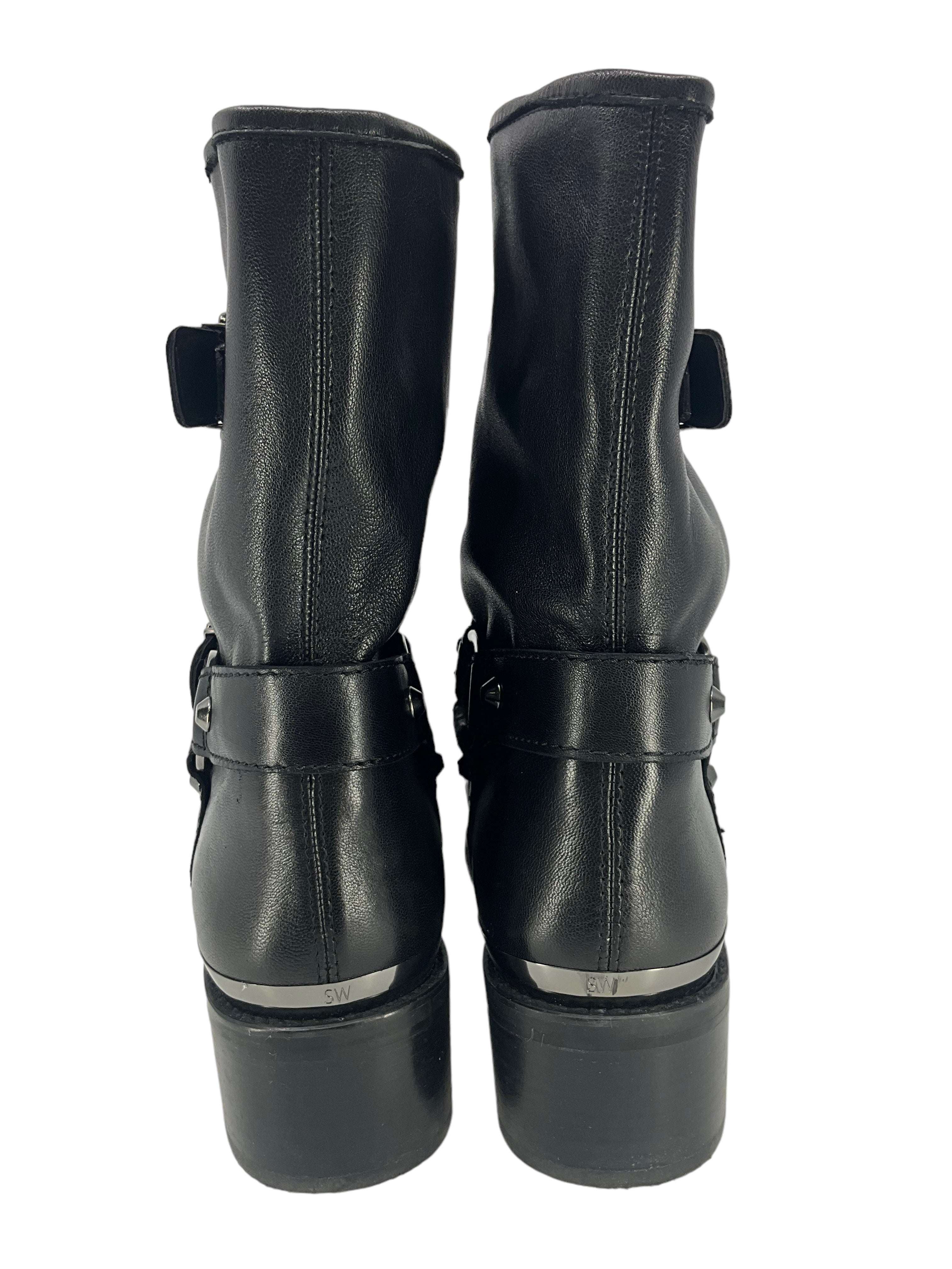 Stuart Weitzman Genuine Leather Biker Boots for Women - Size 11 US - Stylish Motorcycle Riding Boots for Casual Outfits & Night Out