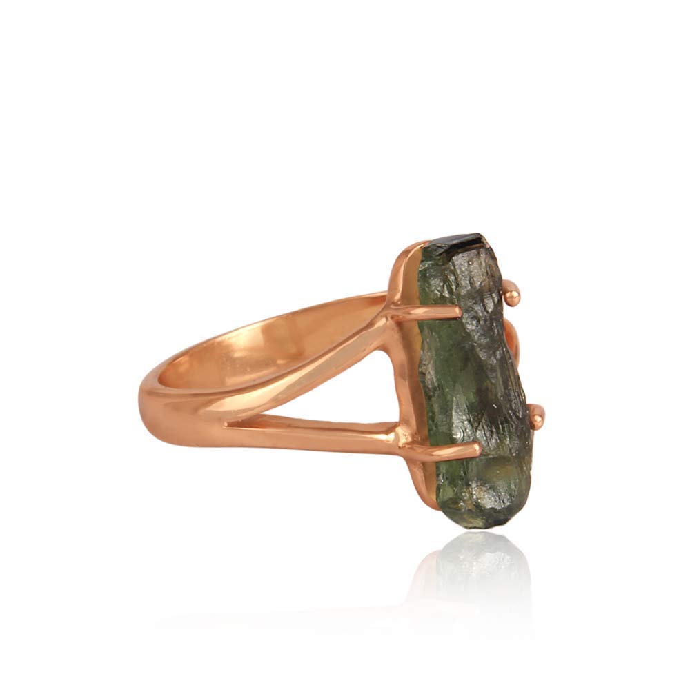 Rose Gold Plated 925 Sterling Silver Moldavite Ring - Genuine Raw Stone Spiritual Jewelry for Stacking, Engagement & Healing | Perfect for Meditation, Energy Work & Special Occasions