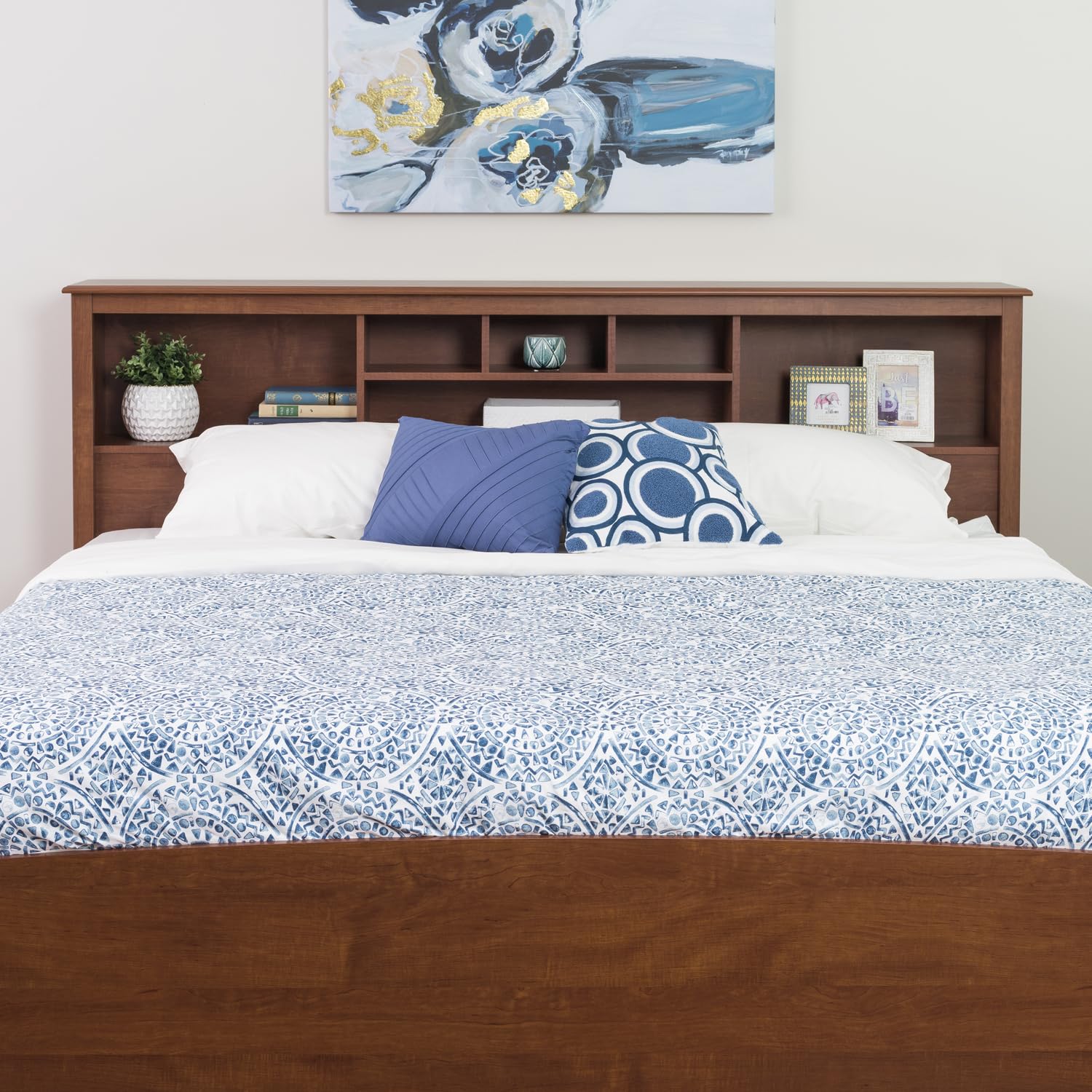Prepac King Size Bookcase Headboard with Storage - Cherry Finish for Bedroom Organization | Perfect for Small Spaces & Home Libraries