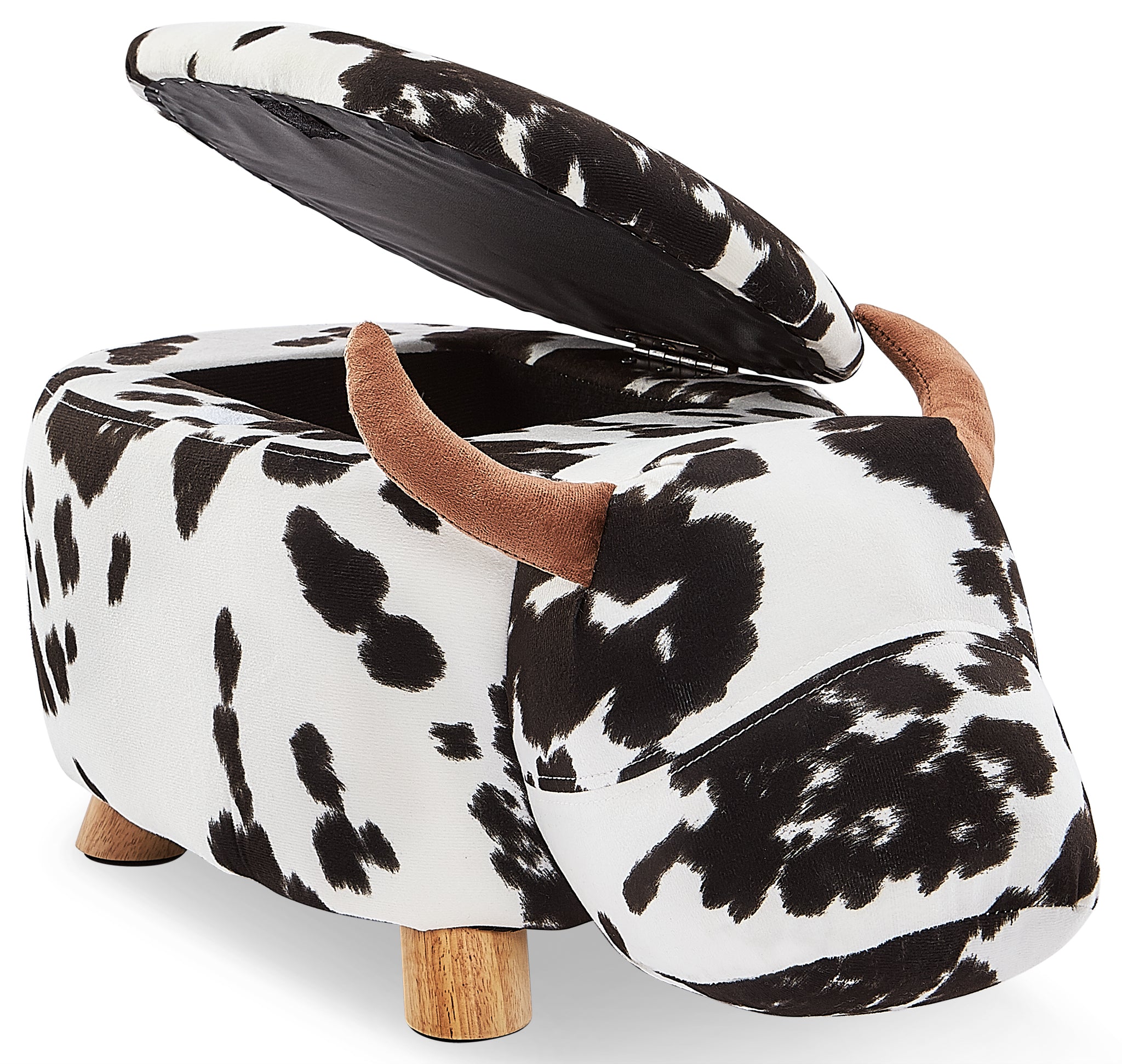 Black and White Cow Print Storage Ottoman - Multi-Functional Footrest, Seat & Hidden Storage for Living Room, Bedroom or Nursery