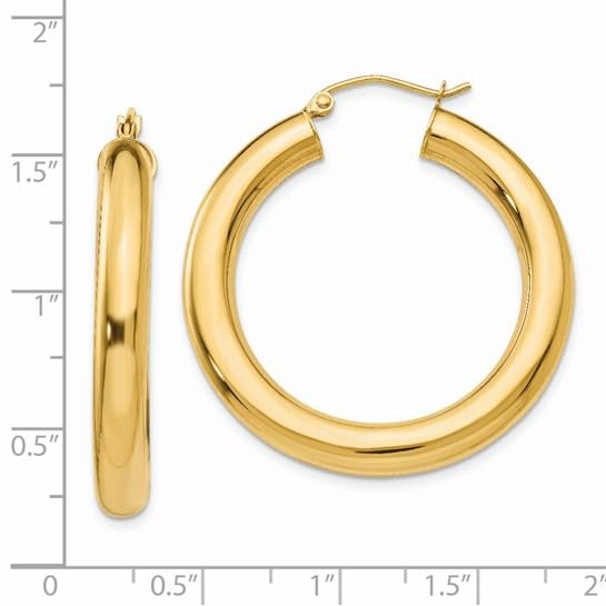 14K Yellow Gold Polished 5mm Lightweight Chunky Hoop Earrings for Women - Everyday Wear, Gift, Party & Special Occasions
