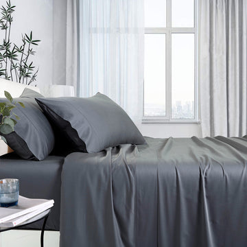 Premium 1000 Thread Count Bamboo Cotton Sheet Set - Mega King Size, Charcoal Gray - Ultra Soft & Breathable Bedding for Luxury Hotels & Master Bedrooms