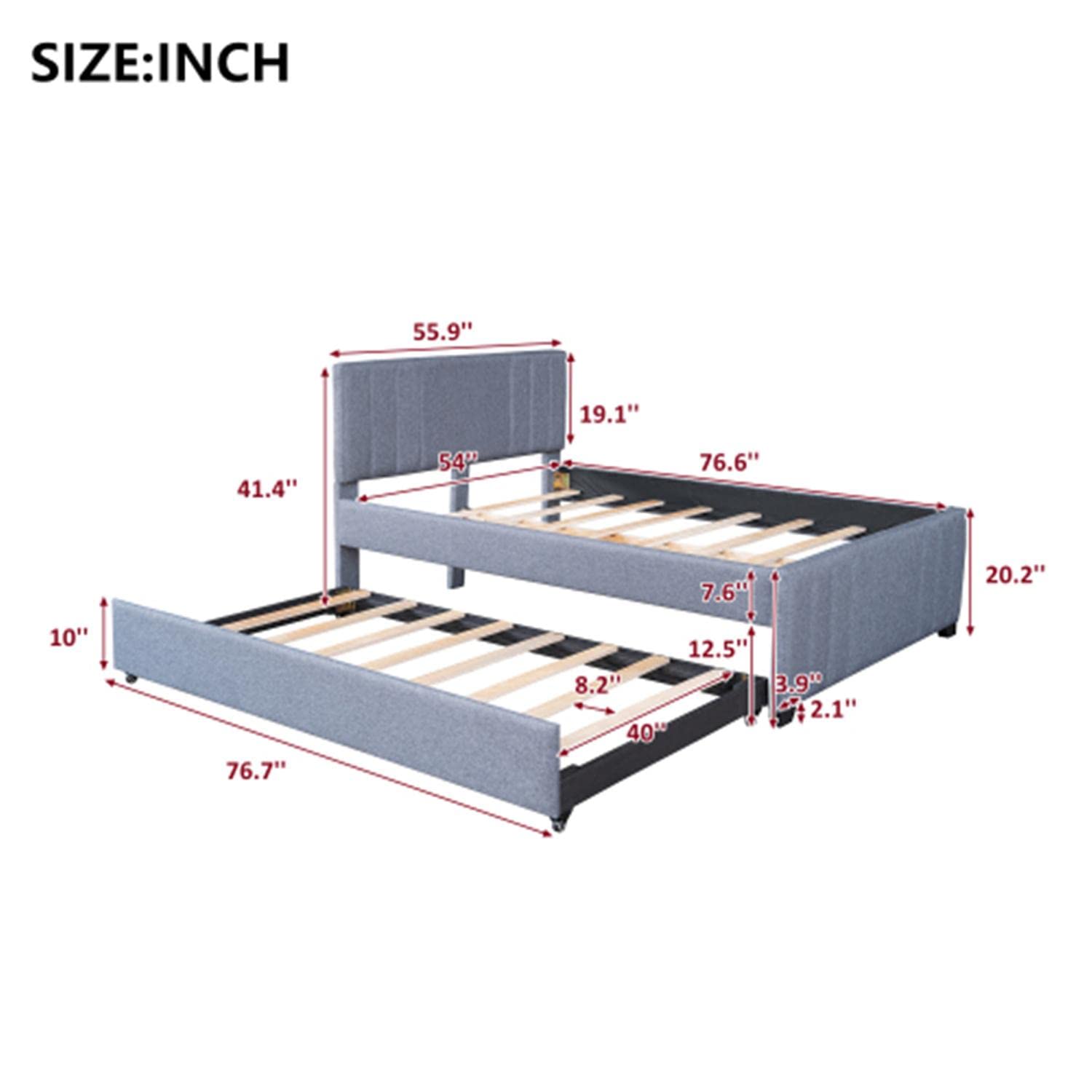 Multi-Utility Platform Bed Frame with Trundle - Space Saving & Easy Assembly for Small Bedrooms