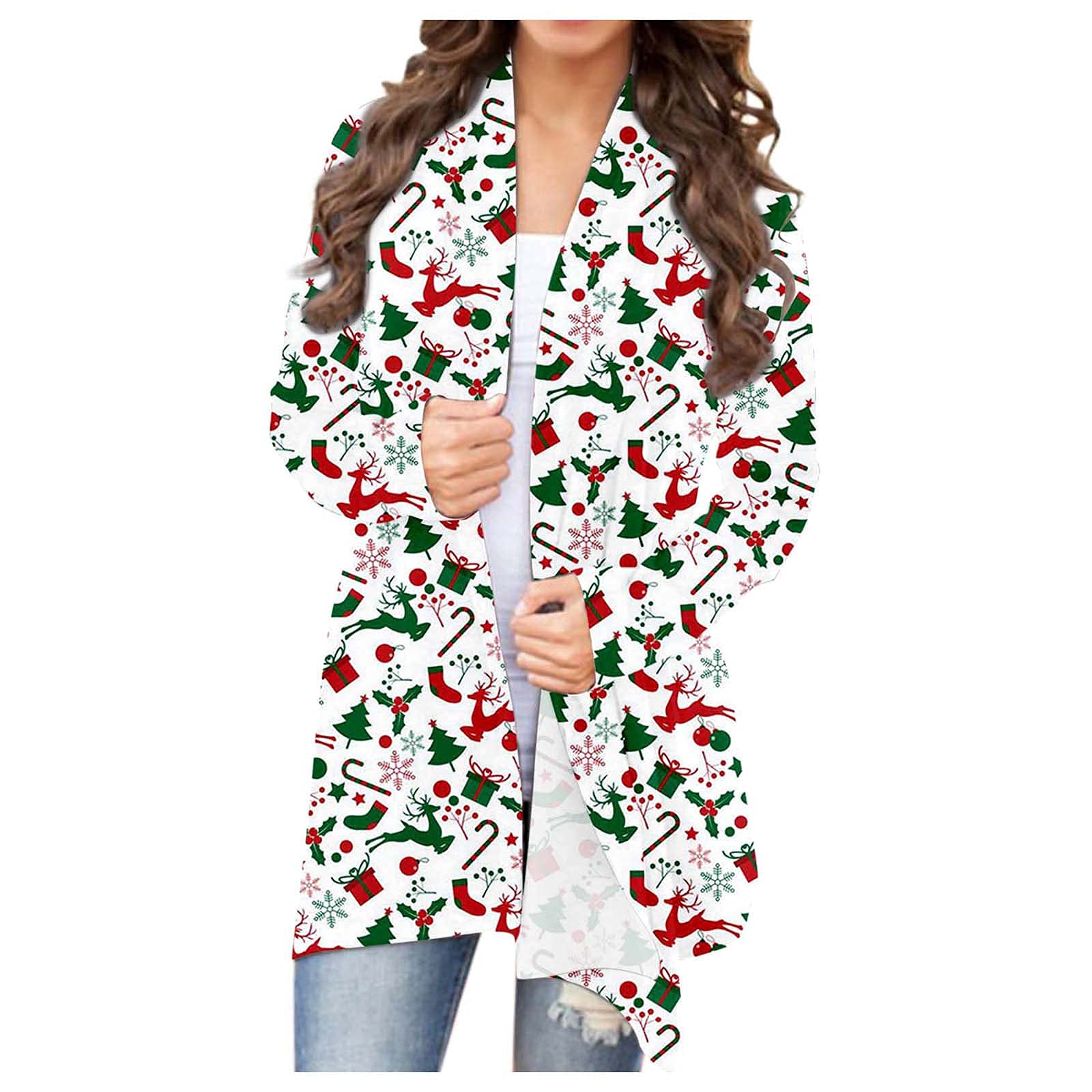 Christmas Tops for Women - Long Sleeve Print Cardigan Jacket with Santa Design | Cozy Holiday Sweater for Parties, Gifts & Winter Fashion