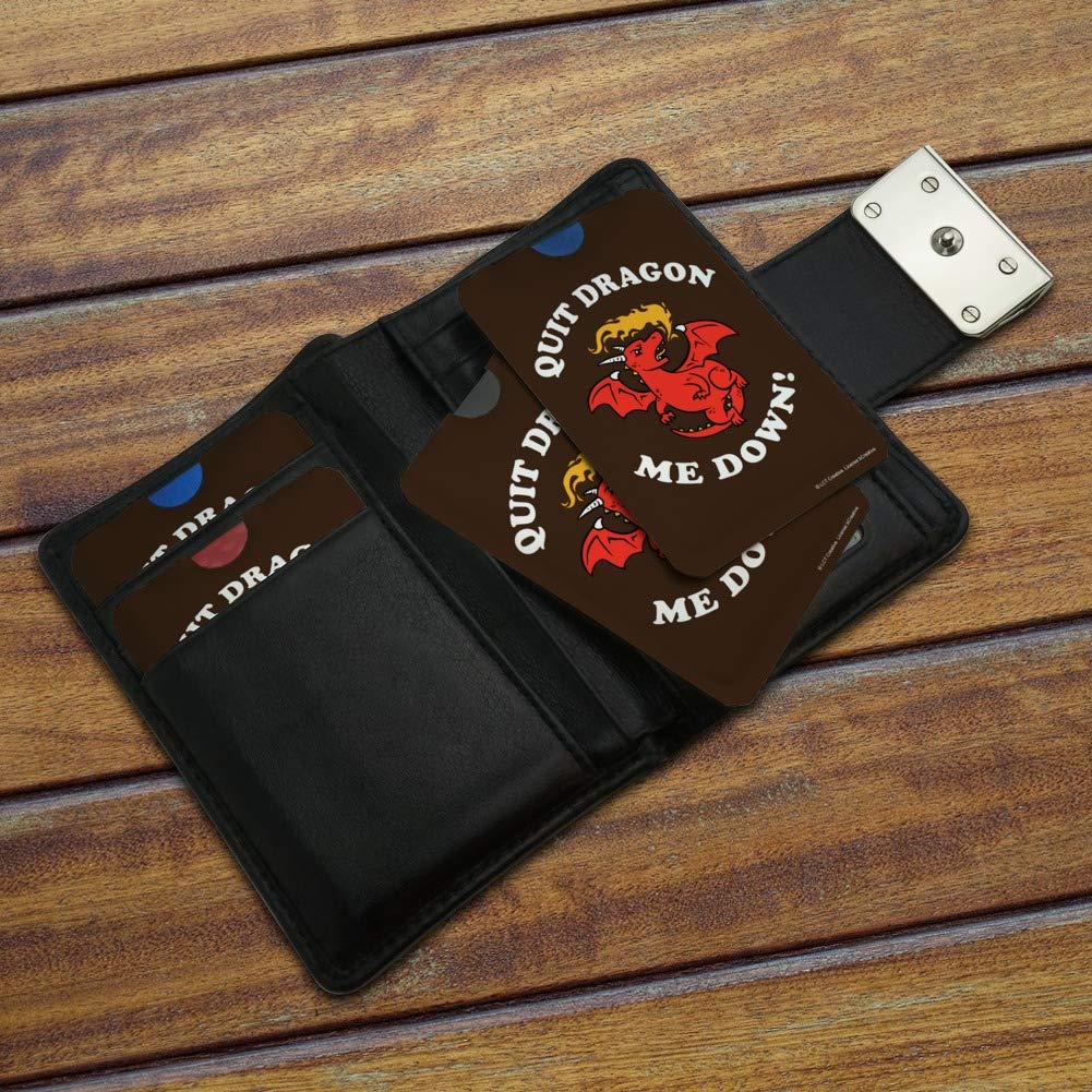 Funny Credit Card RFID Blocker Wallet Protector - Set of 4 Anti-Theft Sleeves for Travel & Everyday Use | 'Quit Dragon Me Down' Humorous Design