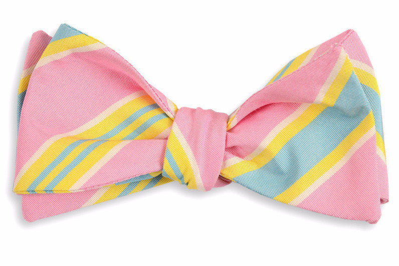 Stylish Palm Beach Stripe Bow Tie with Flamingo Design - Perfect for Weddings, Parties & Summer Events