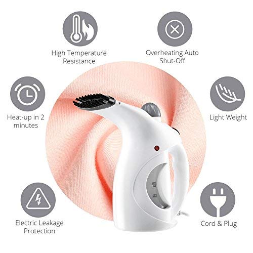 SEAHAVEN 600W Portable Garment Steamer with Detachable Fabric Brush - 120ml Water Tank, Handheld Clothes Steamer for Wrinkles Removal, Travel Steamer for Home & Hotel Use (White) - Perfect for Business Trips, Vacation Packing & Quick Outfit Refresh