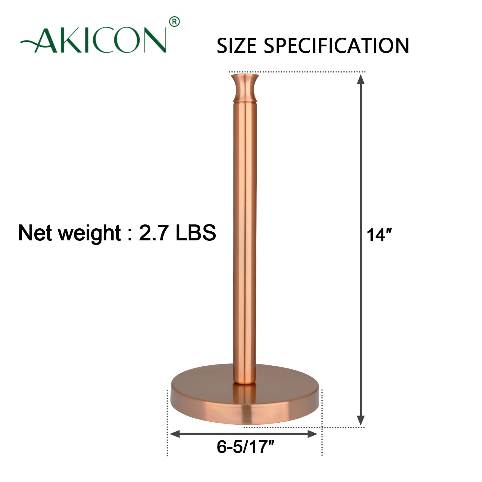 Premium Akicon Copper Paper Towel Holder Stand for Kitchen Countertop & Dining Table - Modern Home Decor for Kitchen, Bathroom, and Office Use
