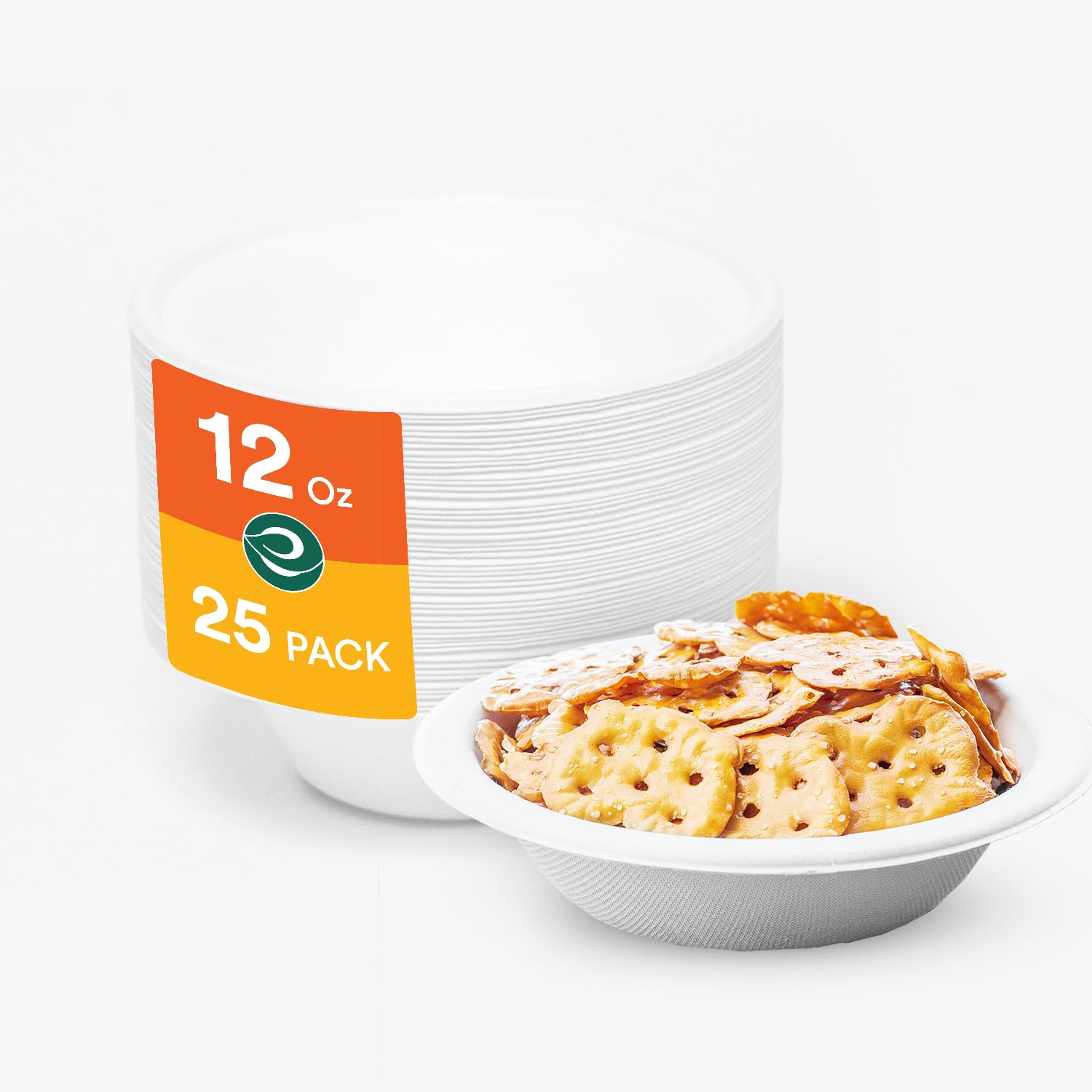 Eco-Friendly 350ml Disposable Sugarcane Bagasse Bowls - 25 Pack Biodegradable White Round Bowls for Snacks, Dinner, Parties, Weddings & Birthdays | Perfect for Eco-Conscious Events & Sustainable Dining