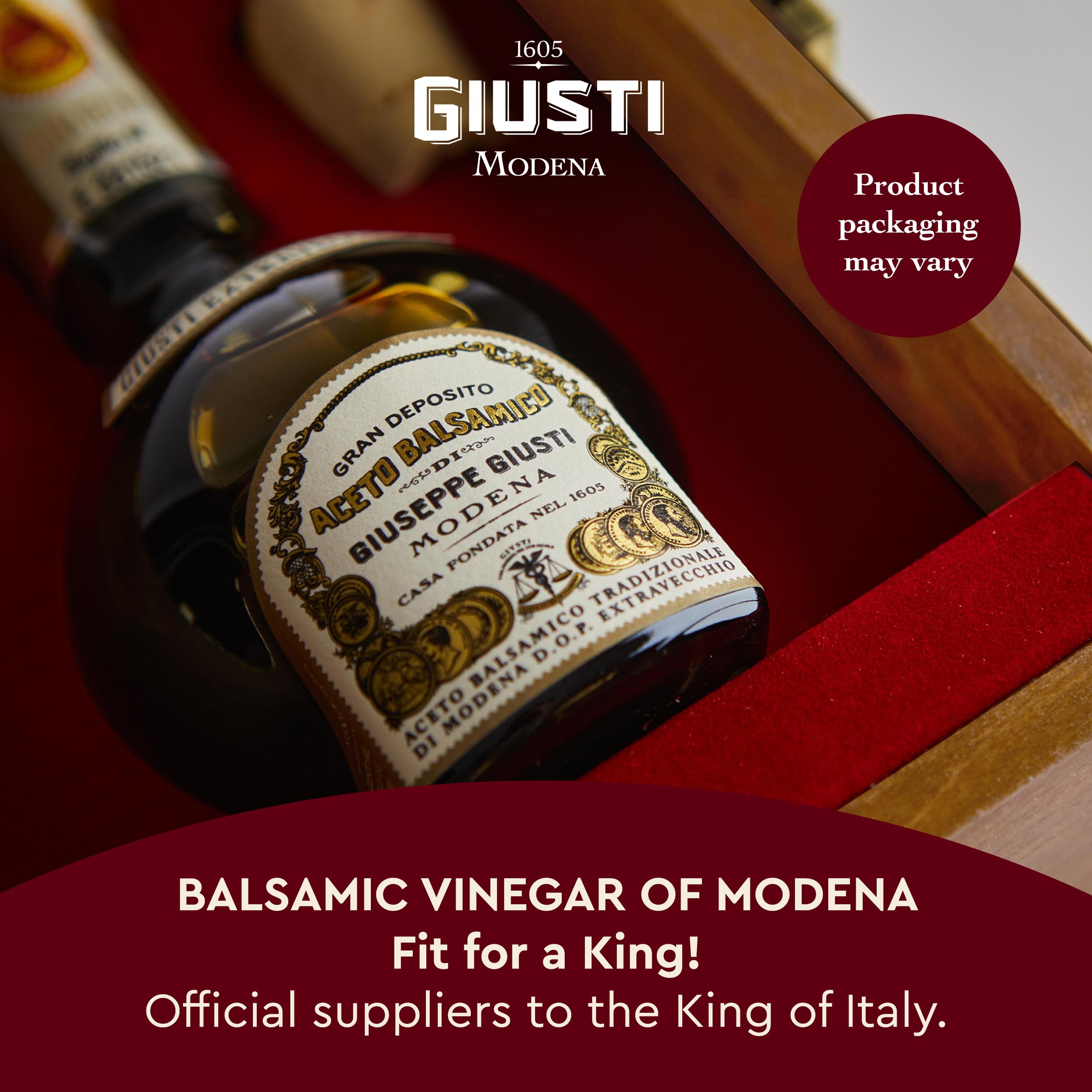 Premium Giusti 25-Year Aged Traditional Balsamic Vinegar of Modena DOP - Extra Vecchio Grade - Imported from Italy - Engraved Wooden Gift Box - Perfect for Gourmet Cooking, Salads & Luxury Gifts