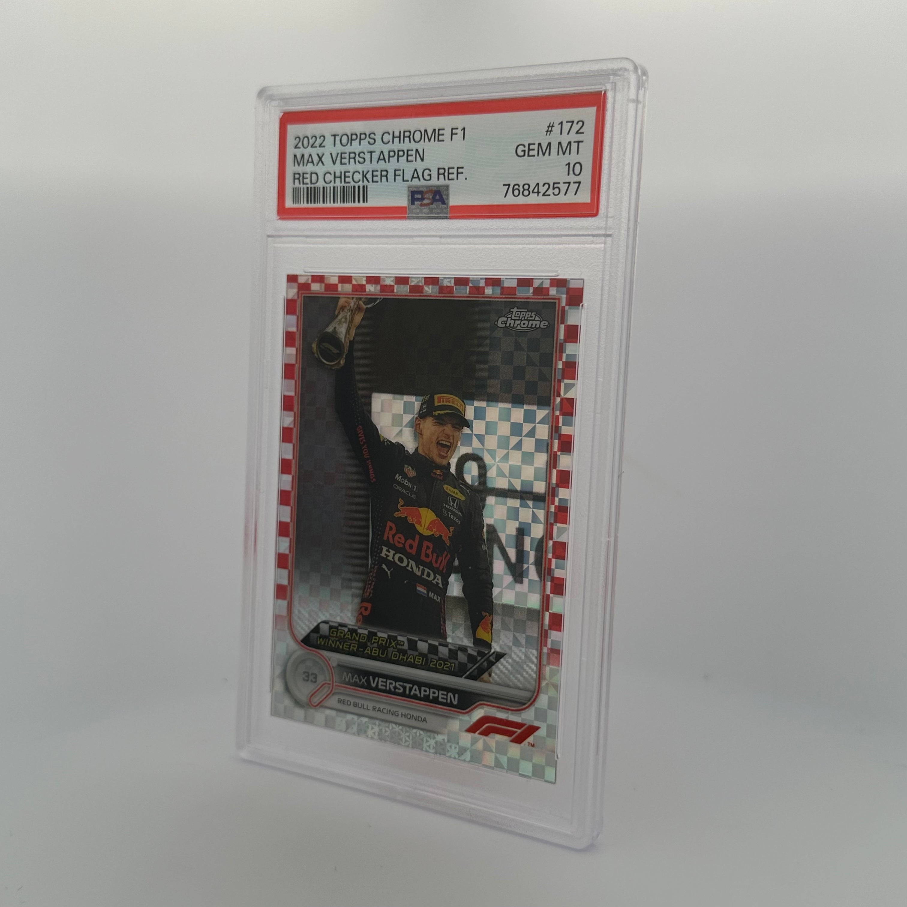 PSA 10 Max Verstappen #172 Red Checker Flag Refractor - 2021 Topps Chrome Formula 1 Racing Card - Perfect for Collectors & F1 Fans - Display in Home, Office, or Man Cave