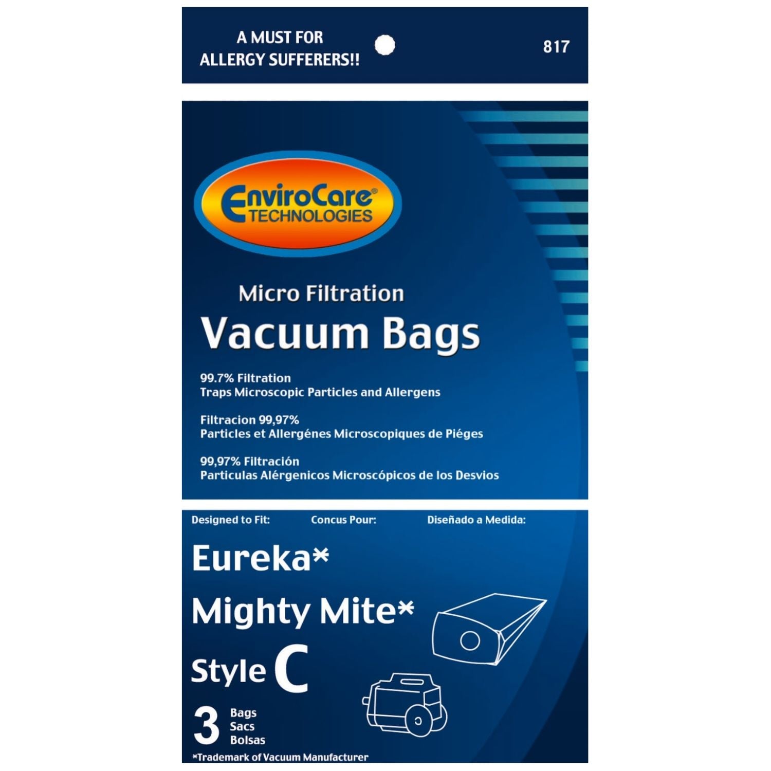 Eureka Mighty Mite C Vacuum Bags (3 Pack) - HEPA Filtration for Allergies & Dust - Compatible with Eureka Mighty Mite 3670G, 3670M, 3685D - Perfect for Home Cleaning & Pet Hair Removal