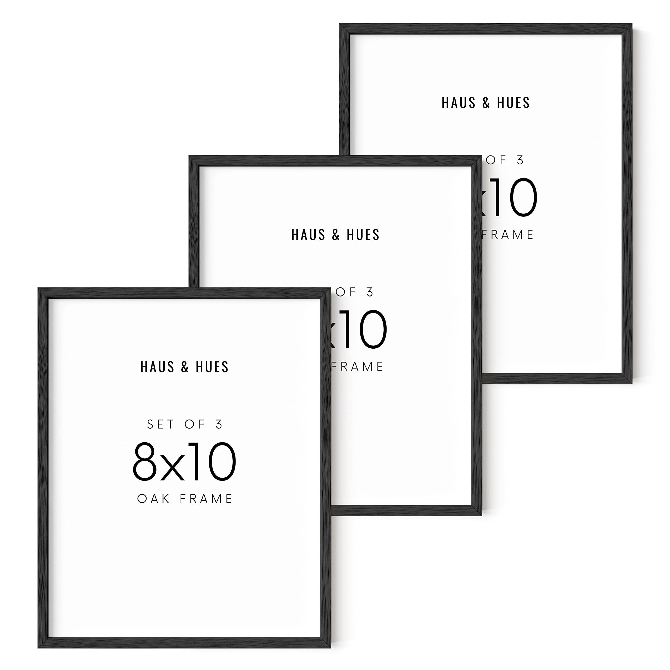 HAUS AND HUES Set of 3 - 8x10 Inch Black Oak Wood Picture Frames for Posters, Photos, and Artwork - Natural Thin Wooden Frames for Wall Decor, Home Office, and Gallery Display