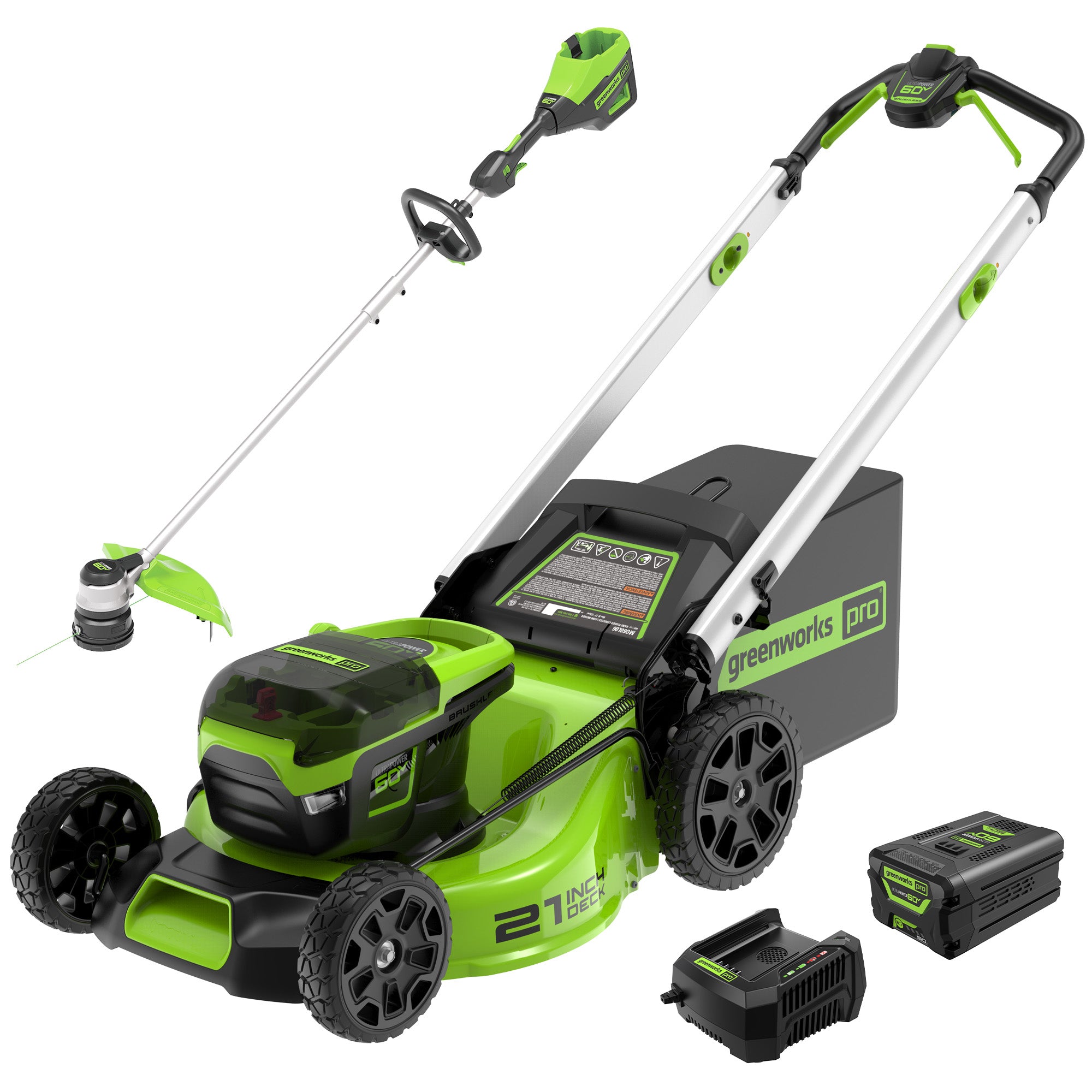 60V 21-Inch Cordless Battery Push Lawn Mower & 16-Inch String Trimmer Combo Kit with 5.0Ah Battery & Fast Charger - Perfect for Large Yards, Landscaping and Professional Lawn Care