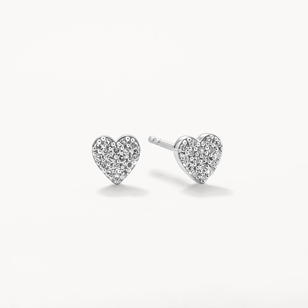 Sparkling Diamond Micro Pave Heart Stud Earrings in Sterling Silver - Perfect for Valentine's Day Gifts & Anniversary Presents