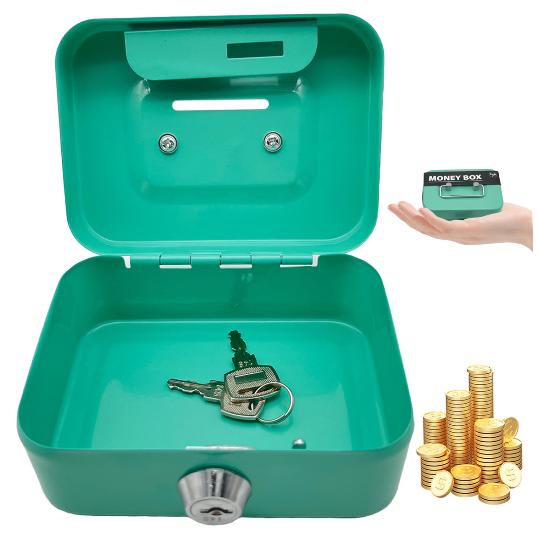 4.5 Inch Lockable Iron Cash Box with 2 Keys - Secure Money Storage with Coin Slot | Durable Petty Cash Tin for Home, Office & Travel | Perfect Gift for Kids & Adults (Green)