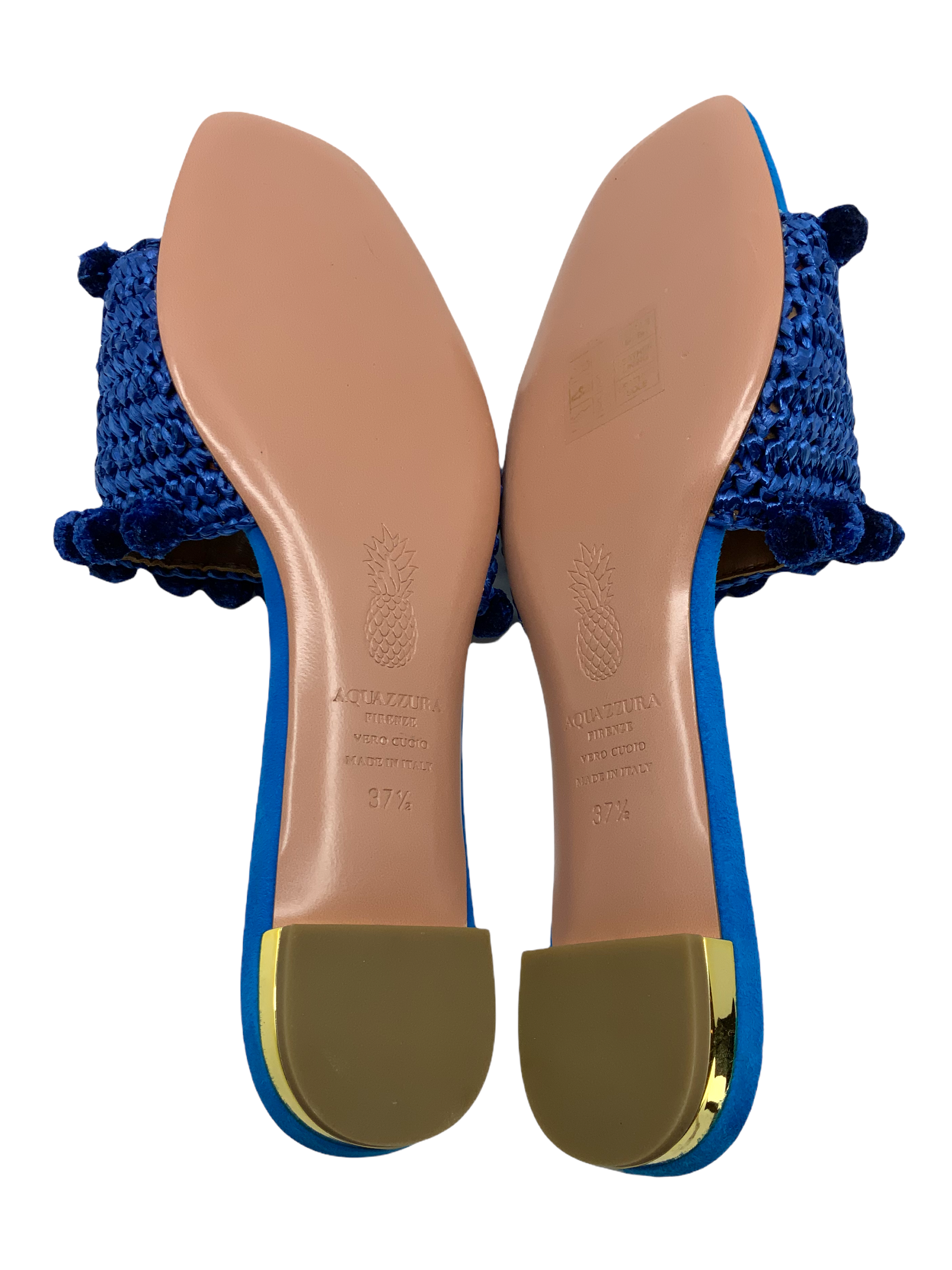 Aquazzura Woven Pom Pom Slide Sandals for Women - Size 7.5 | Comfortable Summer Beach Sandals for Vacation, Pool Party & Casual Outings