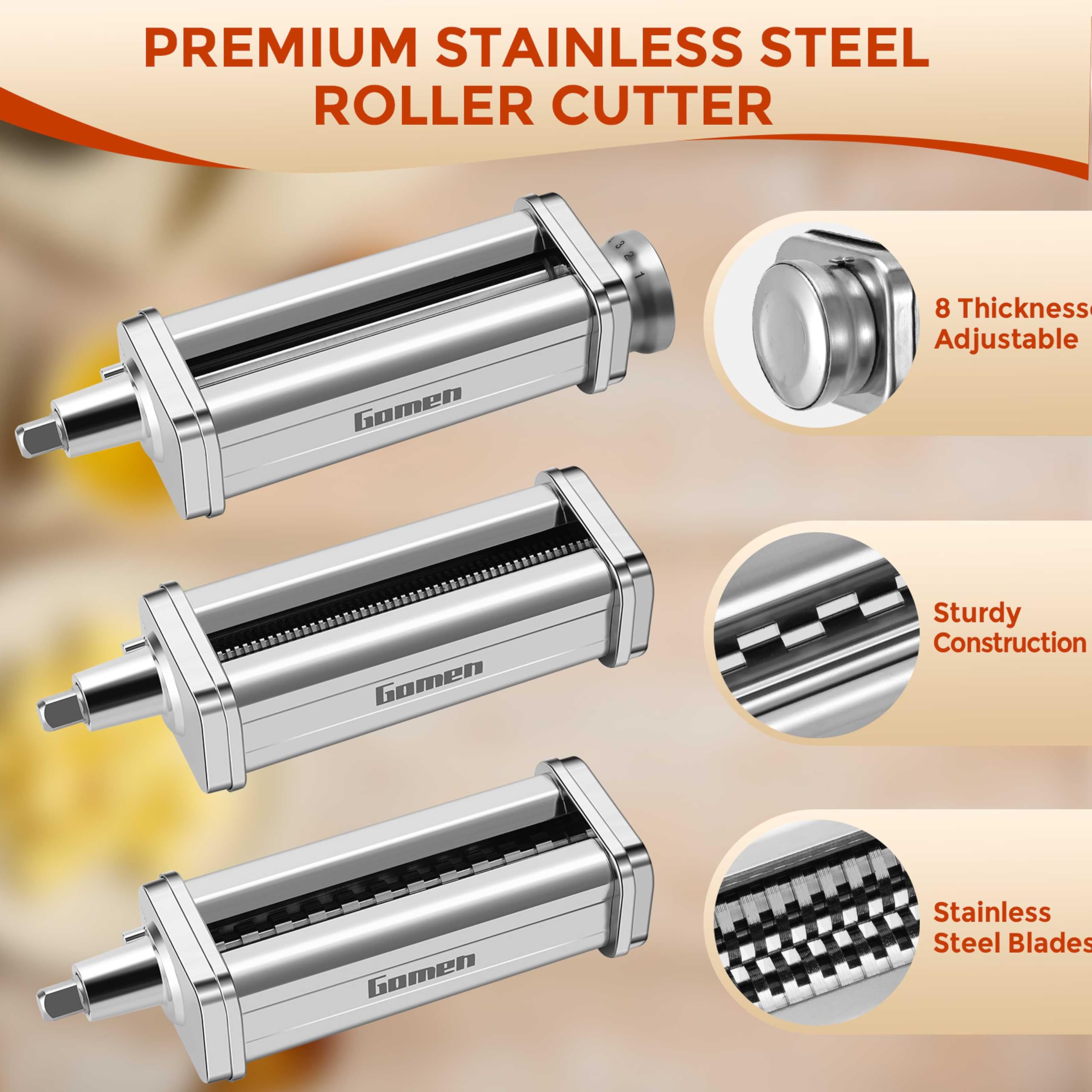 3-Piece Pasta Maker Attachment Set for KitchenAid Stand Mixer - Includes Pasta Roller, Spaghetti & Fettuccine Cutters | Homemade Fresh Pasta Accessories for Italian Cooking, Family Dinners & Restaurant-Style Meals