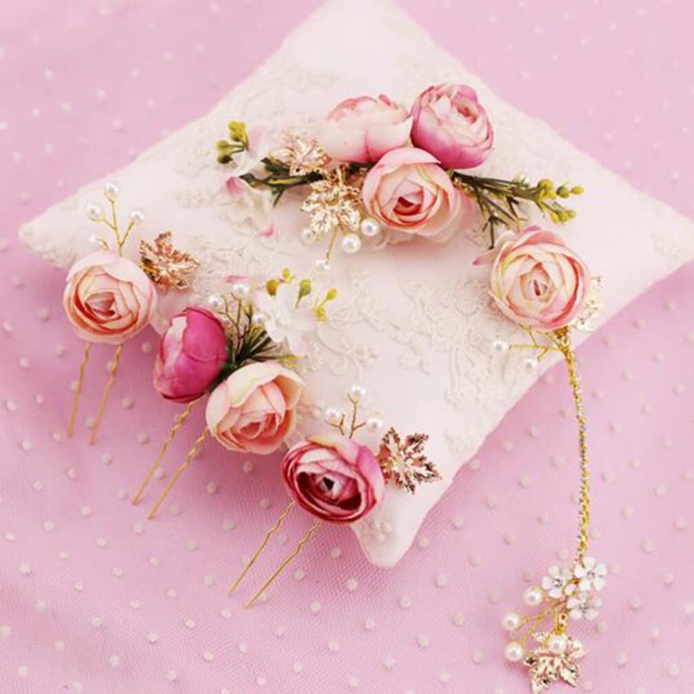 4 Pcs Rose Bridal Hair Clips for Women - Floral U-Shaped Hairpins, Side Combs & Hair Claws for Weddings, Parties & Special Occasions | Minkissy Bridal Accessories
