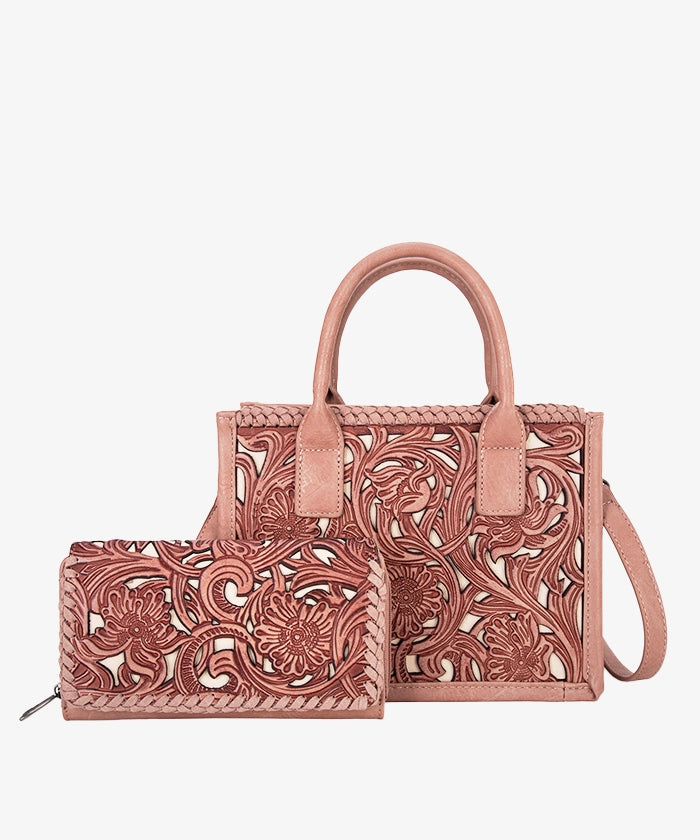 Trinity Ranch Genuine Leather Tooled Tote Bag - Western Style Handbag for Women, Perfect for Work, Travel and Everyday Use