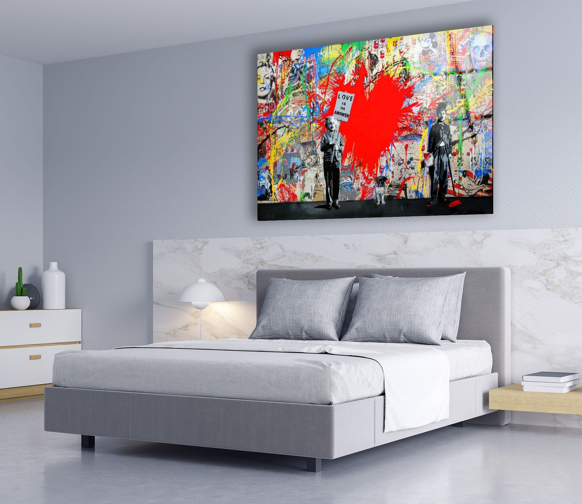 Banksy Einstein Love is the Answer Glass Wall Art - Modern Home Decor for Living Room, Bedroom & Office