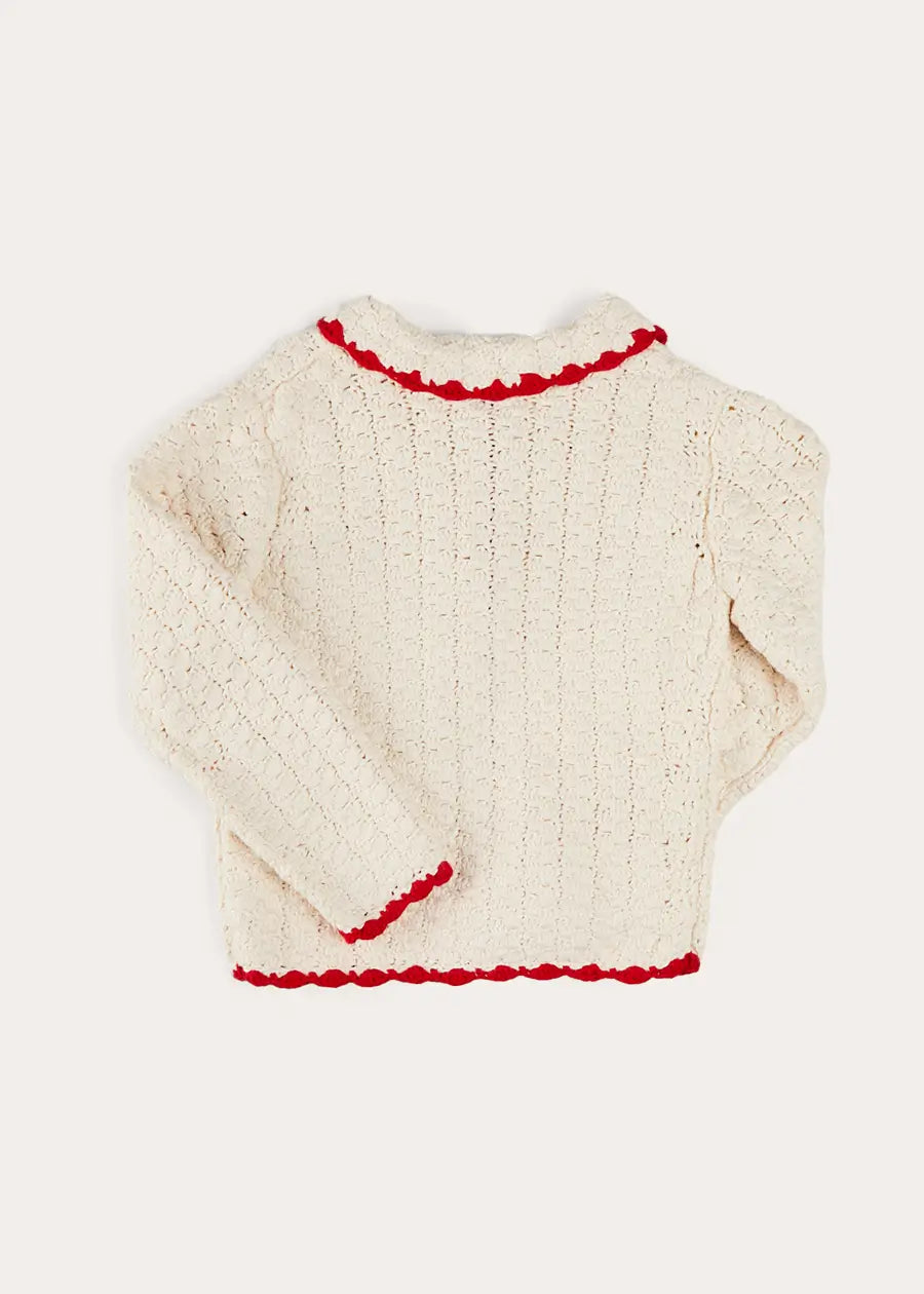 Beige Cherry Motif Crochet Cardigan for Girls (Ages 2-10) - Perfect for Spring Outfits, Easter Dresses & Photoshoots