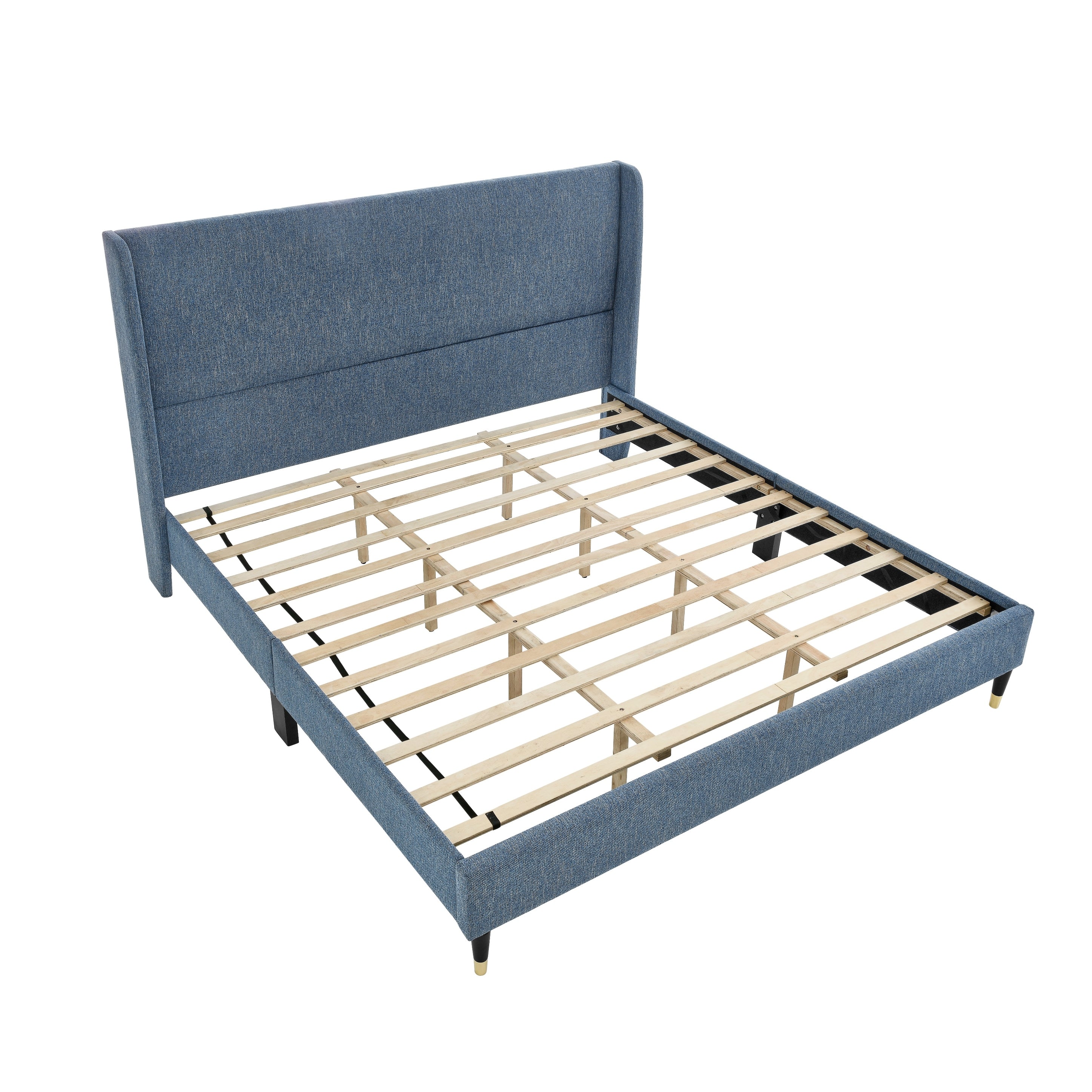 Roundhill Furniture Rozitta Upholstered Wingback Platform Bed Frame - Queen Size Upholstered Bed with Button Tufted Headboard for Bedroom, Modern Luxury Bed Frame with Sturdy Wooden Slat Support (Perfect for Master Bedroom, Guest Room or Apartment)