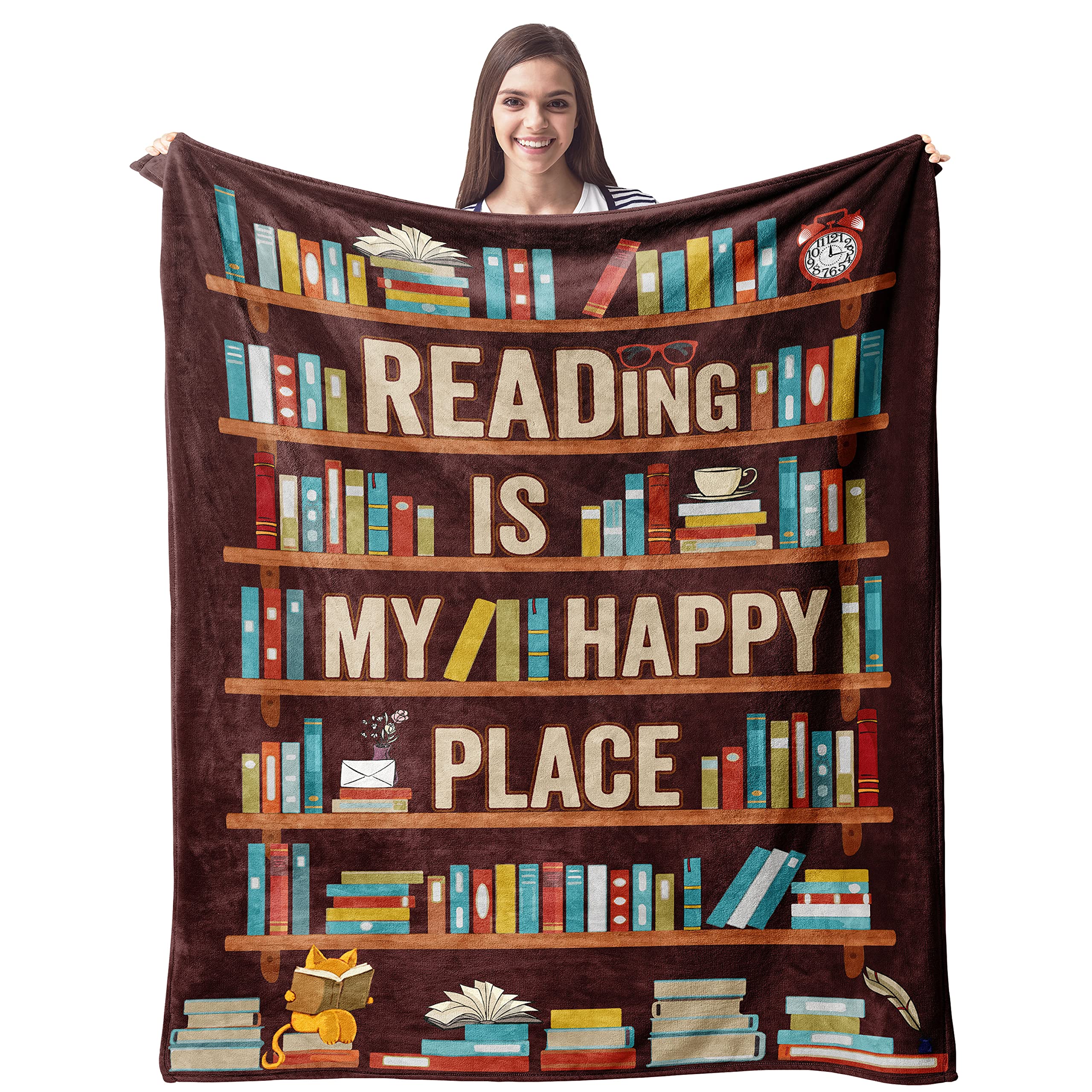 Cozy Book Lovers Gift Blanket 80x60 Inch - Perfect Librarian & Book Club Throw Blanket for Reading Enthusiasts - Best Bookworm Gifts for Birthday, Christmas, Graduation - Ideal for Reading Nooks, Library Lounging & Cozy Winter Nights