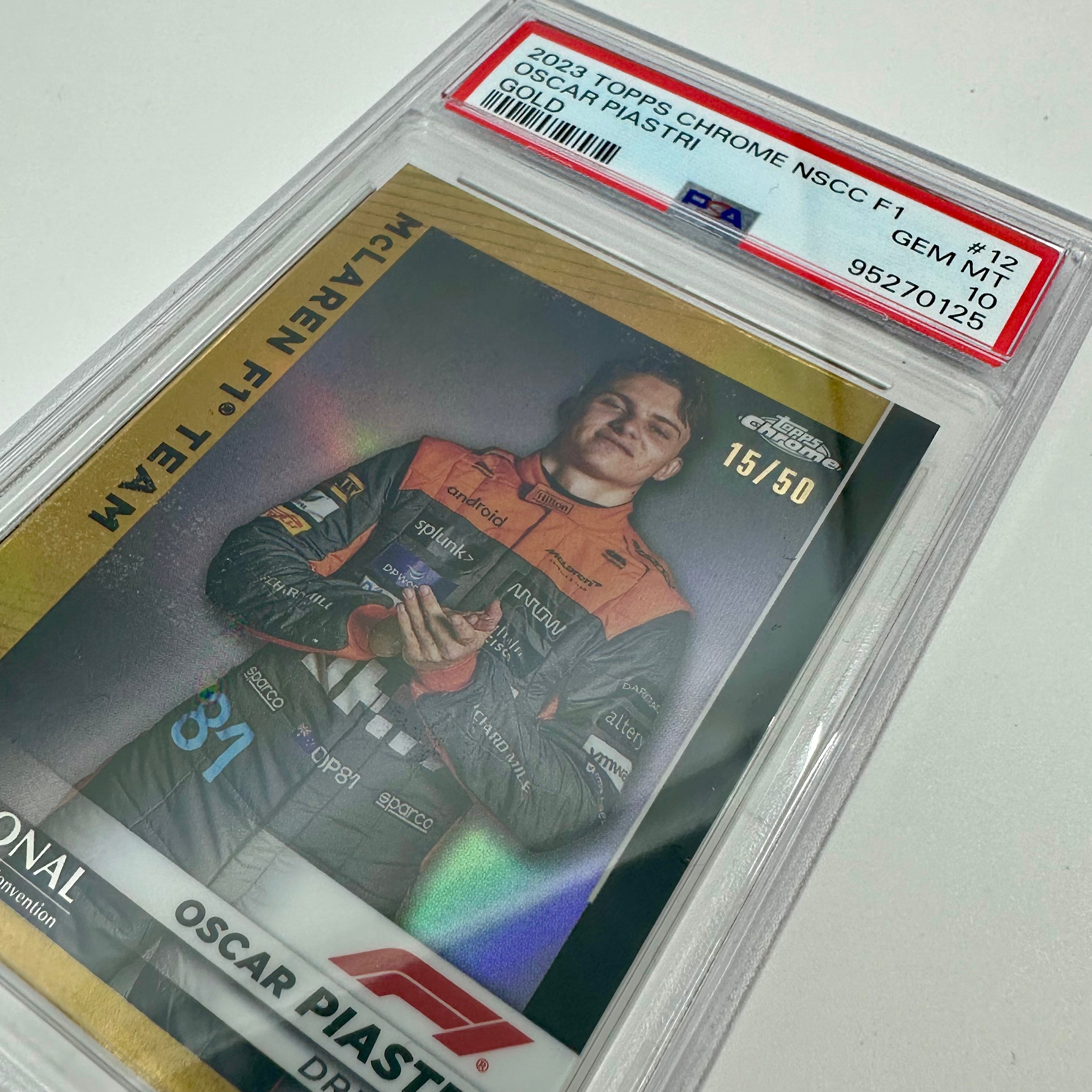 2023 Topps Chrome Oscar Piastri #12 PSA 10 Gem Mint 15/50 Gold Refractor Rookie Card - Perfect for Collectors, Sports Memorabilia, and Investment