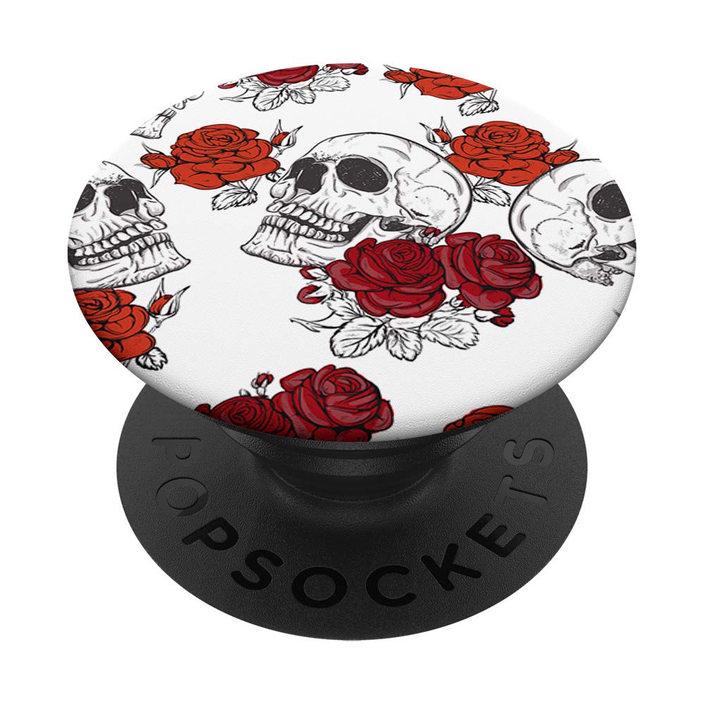 Distressed Skull With Roses PopSockets PopGrip - Swappable Phone Grip for iPhone, Samsung & Tablets - Perfect for Gaming, Selfies & Everyday Use