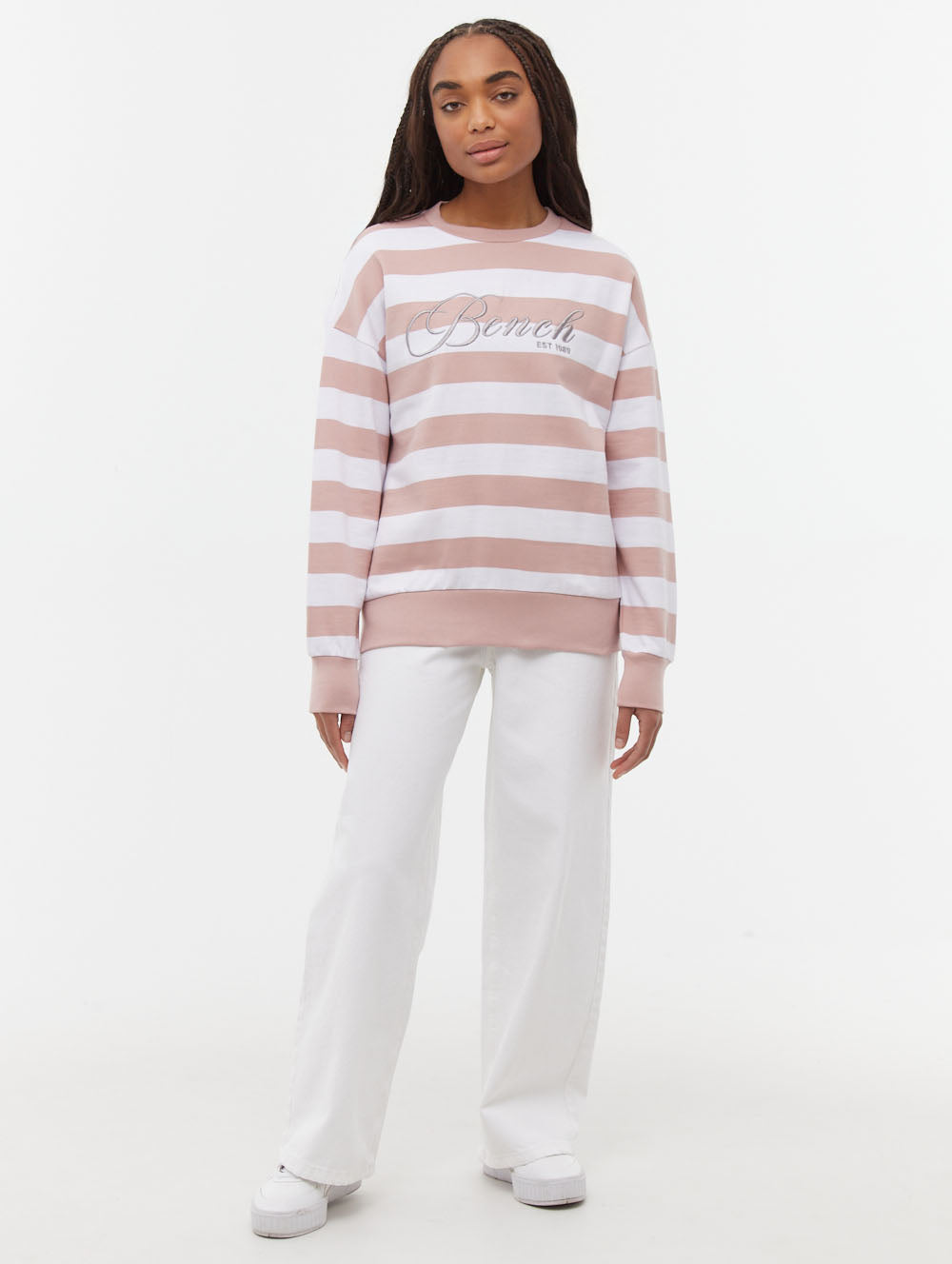 Hanneli Striped Crew Neck Sweatshirt for Women - Soft Cotton Casual Pullover - Perfect for Fall & Winter Outfits, Lounge Wear and Street Style Fashion