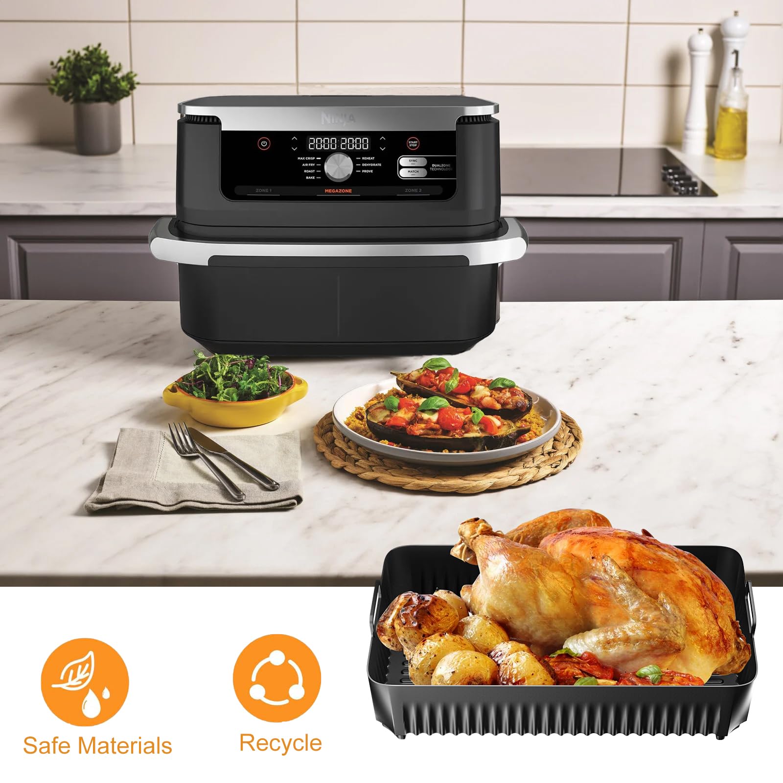 Ninja Foodi Flex 10.4L AF500EU & Max AF500EU Silicone Air Fryer Accessories Set - Non-Stick Baking Molds for Healthy Cooking - Perfect for Roasting, Baking, and Meal Prep in Air Fryers