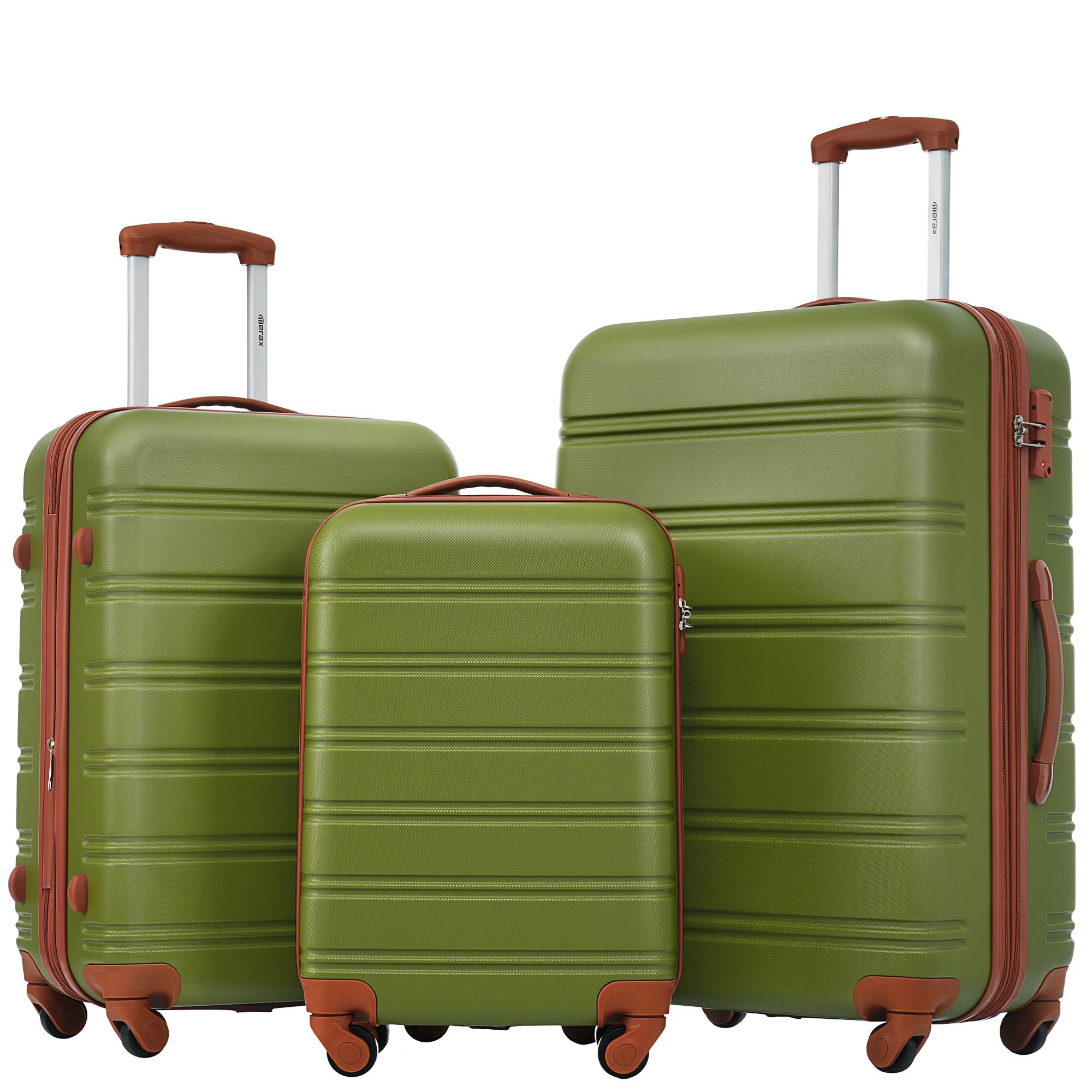 Merax 3-Piece Expandable Hardshell Luggage Set with Spinner Wheels & TSA Lock (20/24/28 Inch, Olive Green) - Lightweight Suitcase for Travel, Business Trips & Family Vacations