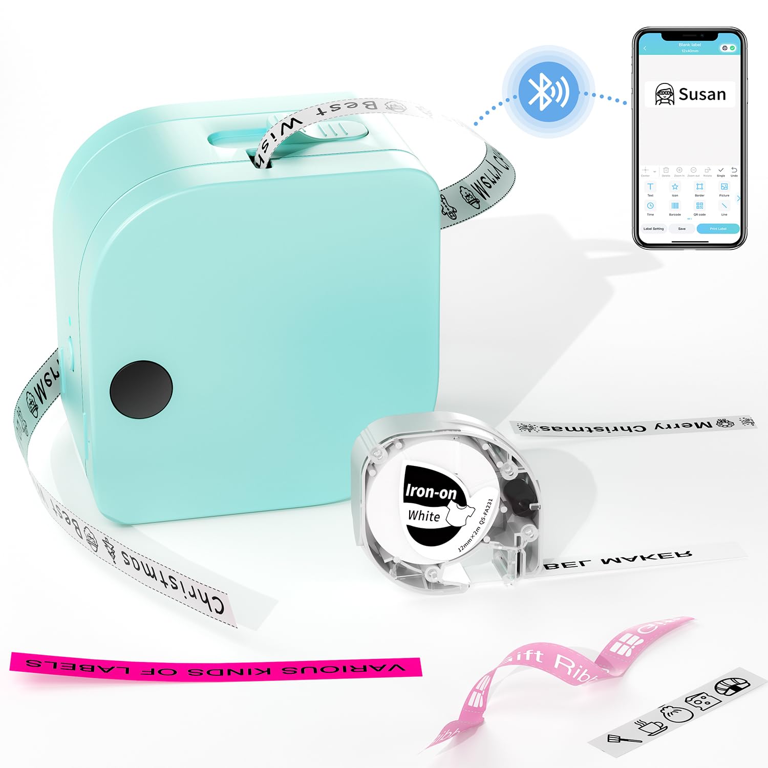 P12 Mini Bluetooth Label Maker Machine with Waterproof Tape - Portable Handheld Label Printer for Kitchen Storage, Classroom Organization & Office Supplies - Inkless, Non-Fading Labels for Home, School and Workplace Use