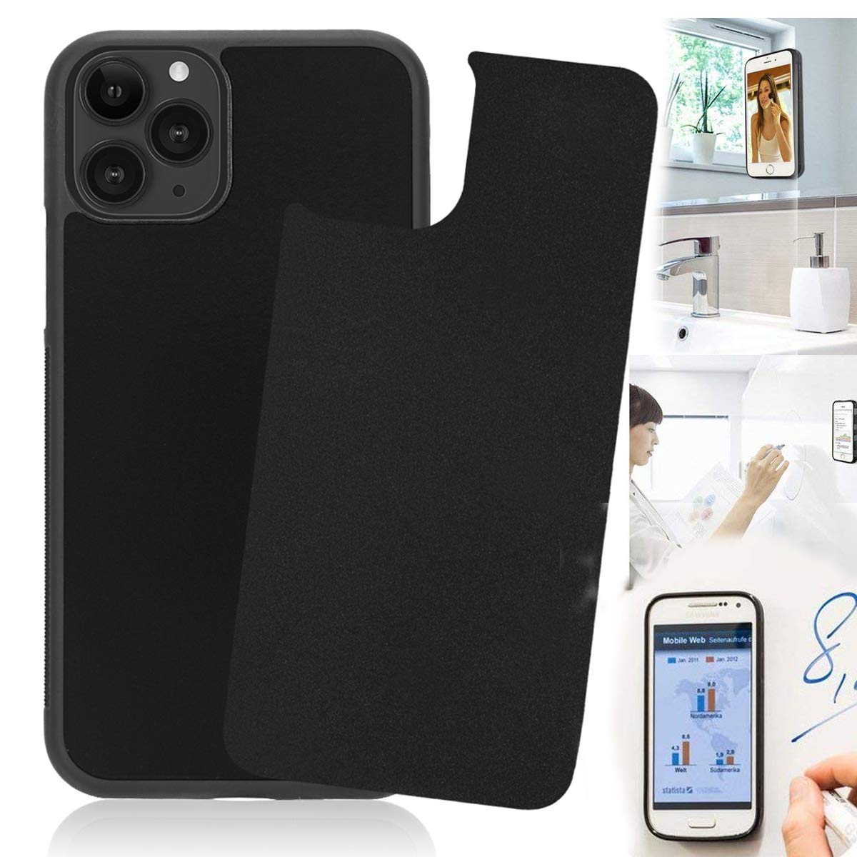 Anti Gravity iPhone 11 Pro Max Case - Sticky Selfie Suction Phone Cover for iPhone 11 Pro Max 6.5 Inch, Magic Nano Stick on Smooth Flat Surfaces with Dust Proof Film - Perfect for Hands-Free Selfies, Cooking, and Car Mounting