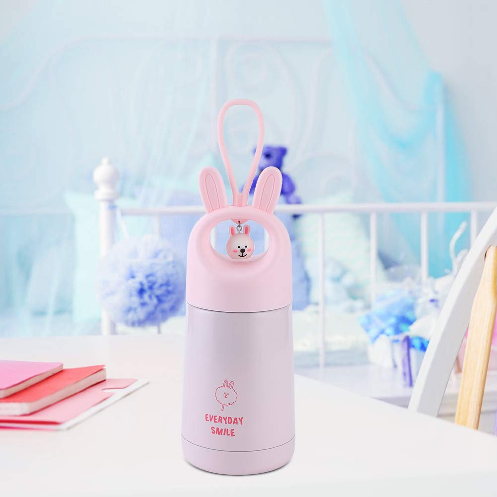 Anti-Oxidation Cartoon Vacuum Insulated Water Bottle - 330ml Portable Stainless Steel Thermos for Kids & Adults - Cute Pink White Rabbit Design - Perfect for School, Office, Gym & Outdoor Activities