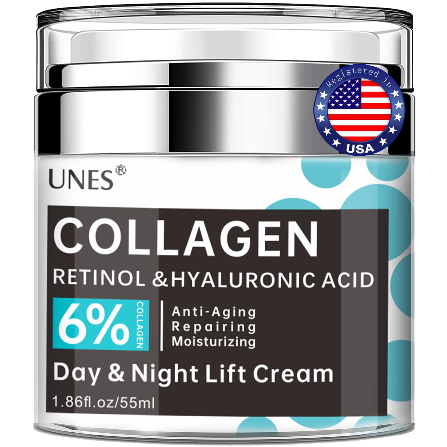 Unes Repair Face Moisturizer Cream with Squalane - Anti Aging Day & Night Cream with Collagen & Retinol for All Skin Types - Deep Hydration Wrinkle Cream for Men & Women (1.86 oz) - Perfect for Dry Skin & Fine Lines Reduction