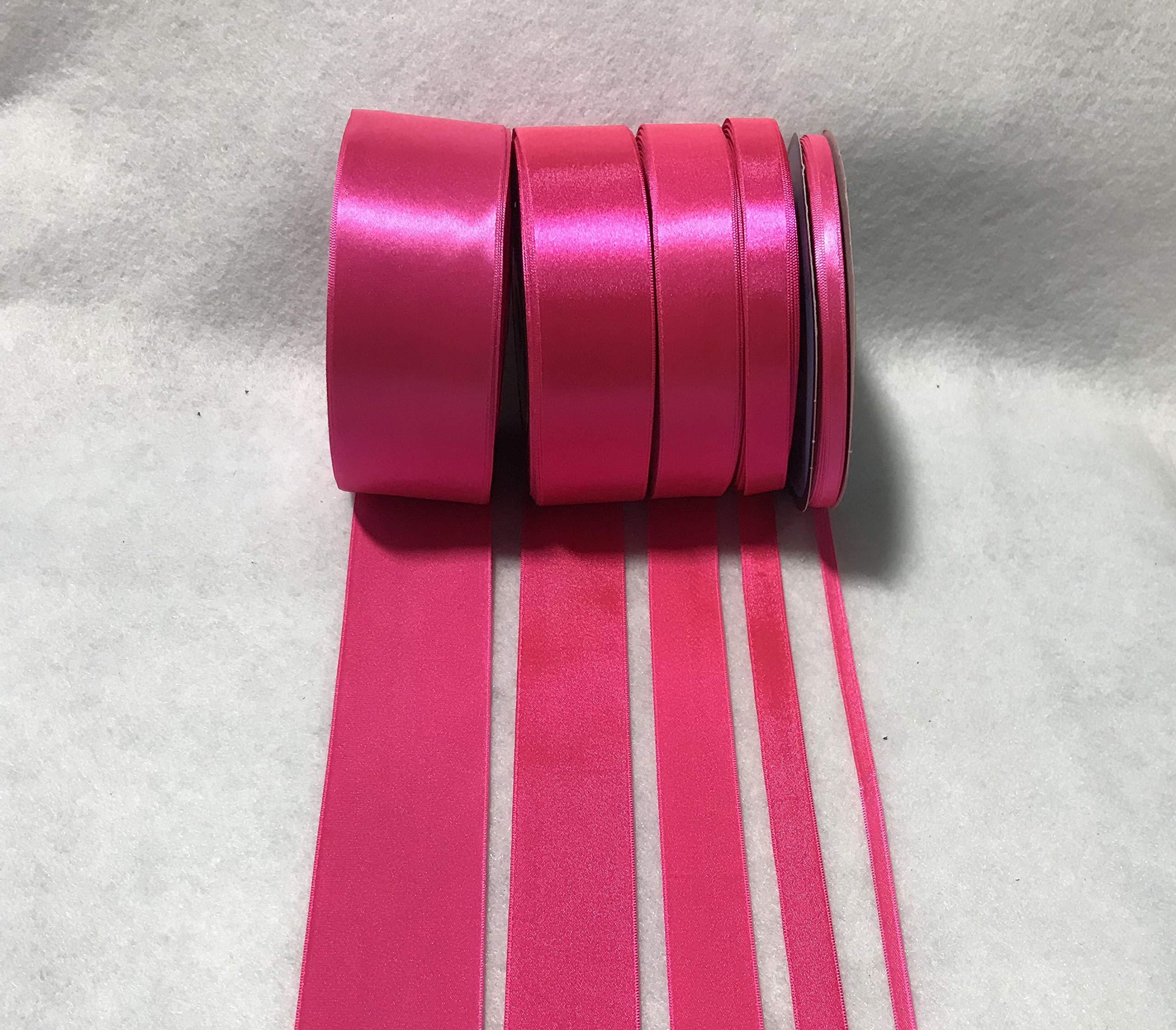 Neon Pink Double Sided Satin Ribbon 3 Yards - 7 Width Options - Premium French Craftsmanship for Gift Wrapping, Hair Bows & DIY Crafts