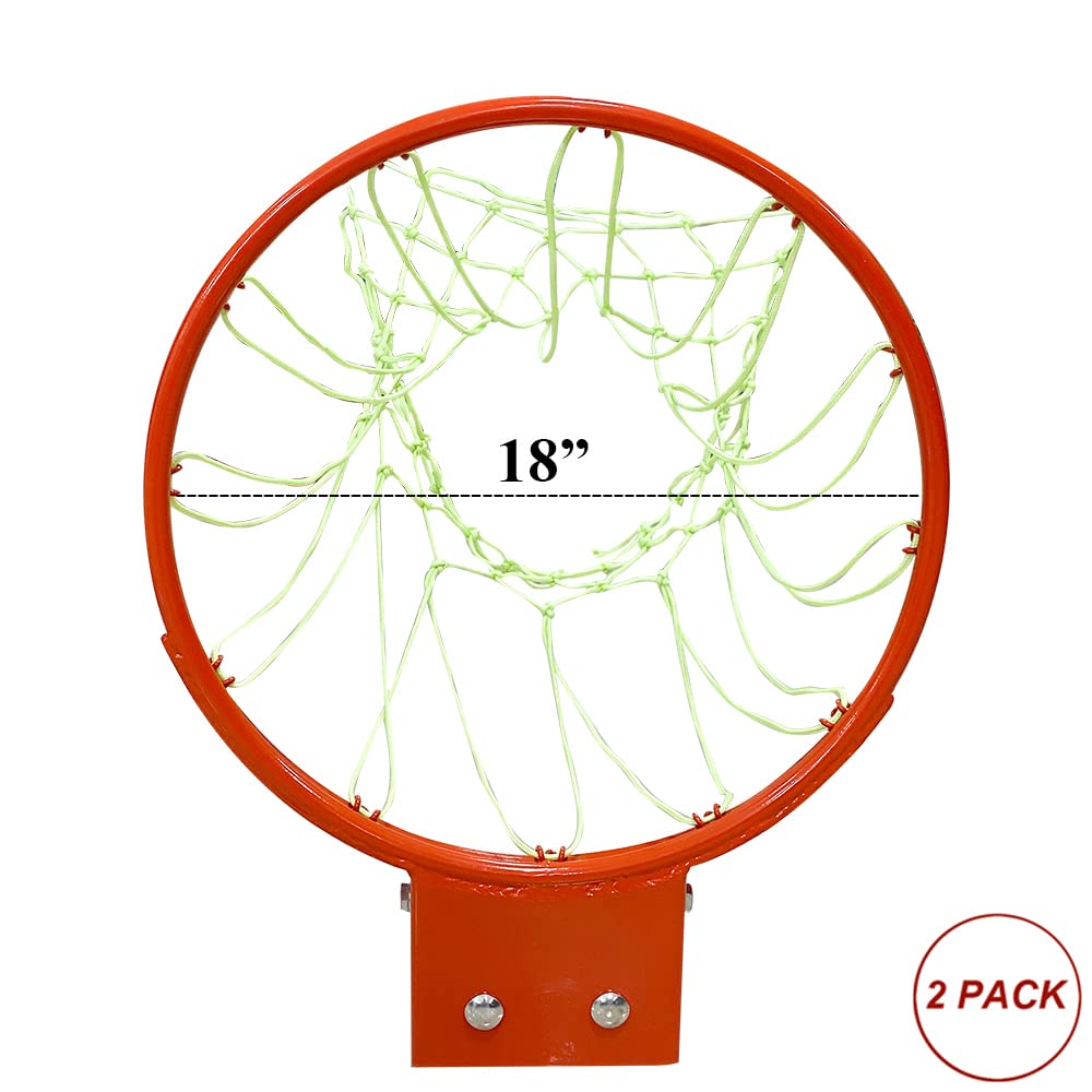 THUNDERBAY 18-Inch Heavy Duty Wall Mount Basketball Hoop - Double Spring Flex Reinforced Rim with 2 Nylon Nets & LED Night Light Net - Perfect for Driveway, Backyard, and Indoor Basketball Practice