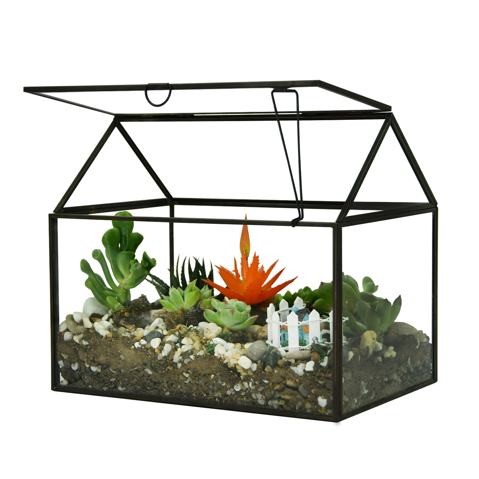Large Glass Plant Terrarium Kit for Succulents - Black House Greenhouse Terrarium with Lip | Perfect for Indoor Plants, Home Decor & Office Desk Decorations