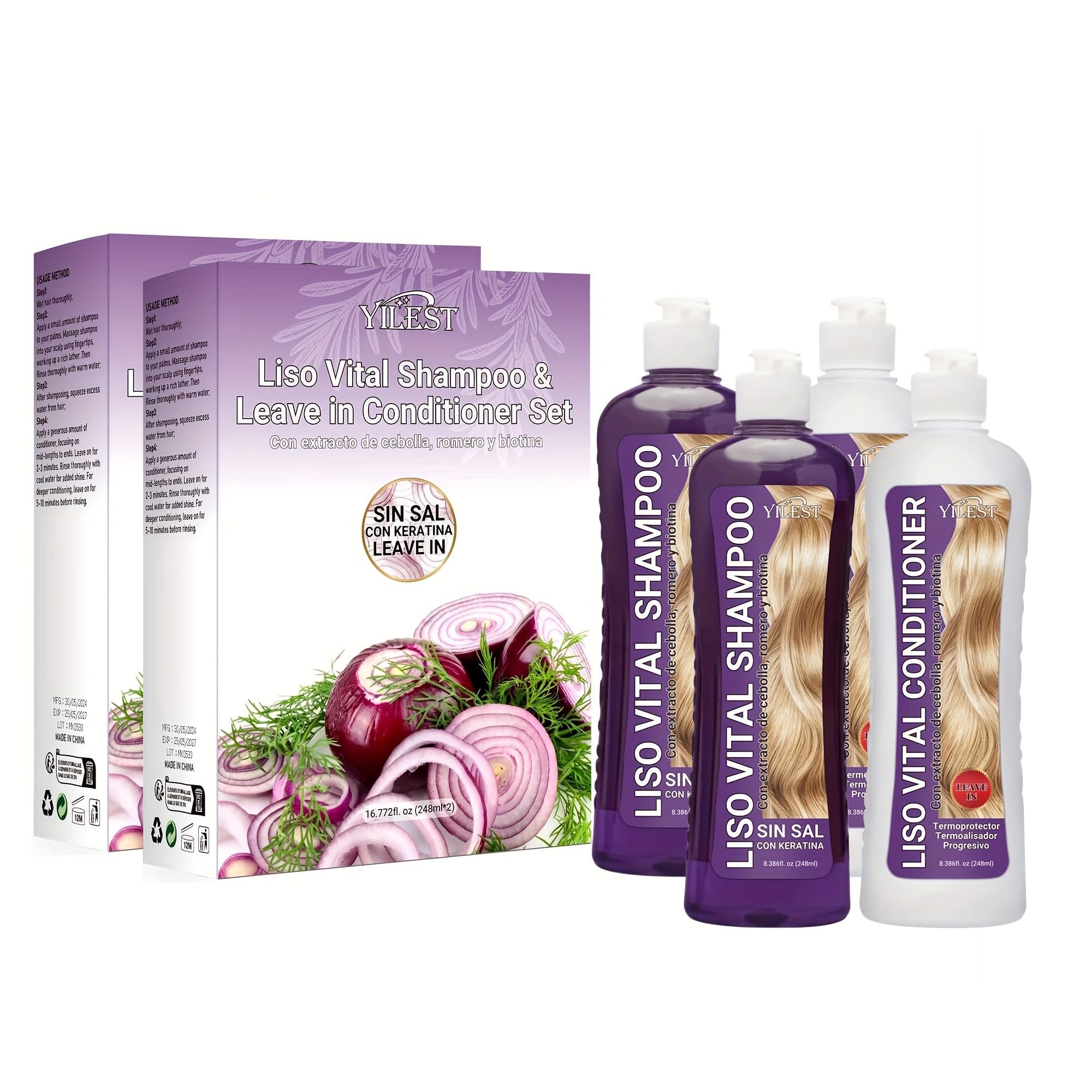 2-Pack Onion Biotin Rosemary Shampoo & Conditioner Set - Nourishes Hair Roots, Moisturizes Scalp for Shiny & Thick Hair (8.4oz x 4) - Perfect for Daily Hair Care & Damaged Hair Repair