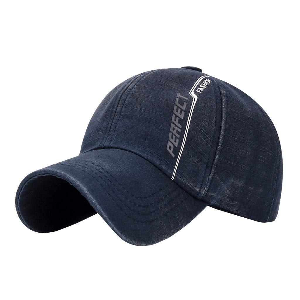 Men's Washed Cotton Adjustable Baseball Cap - Sporty Hip-Hop Style Solid Color Blank Hat for Men & Boys - Navy Blue - Perfect for Casual Wear, Outdoor Sports & Street Fashion