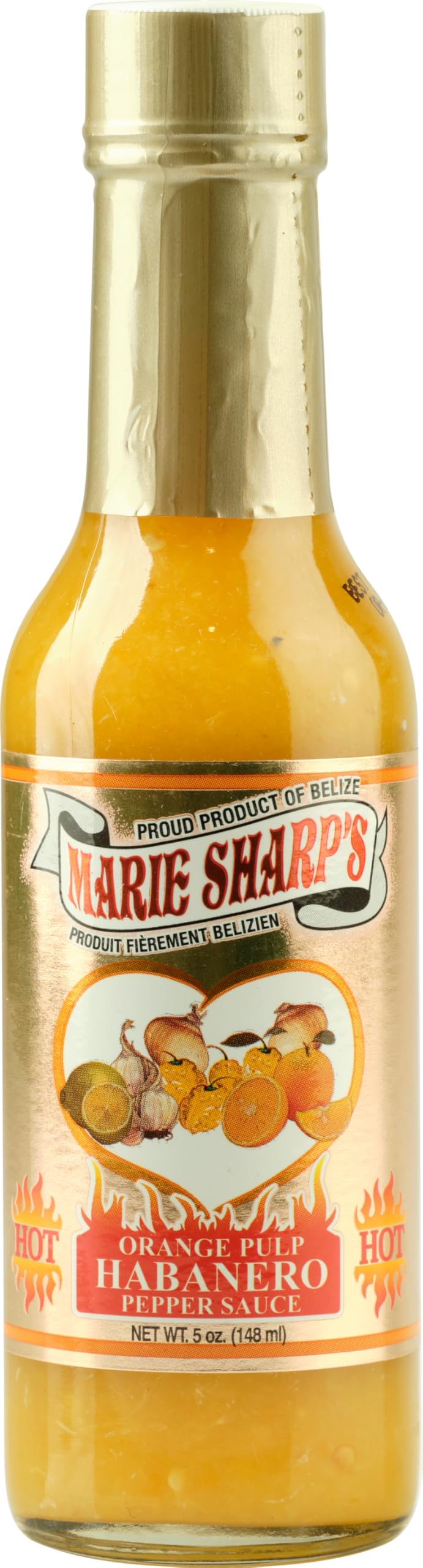 Marie Sharp's Orange Pulp Hot Habanero Pepper Sauce - 5 oz Bottle | Spicy Habanero Hot Sauce with Fresh Orange | Perfect for Tacos, Wings & Bloody Marys