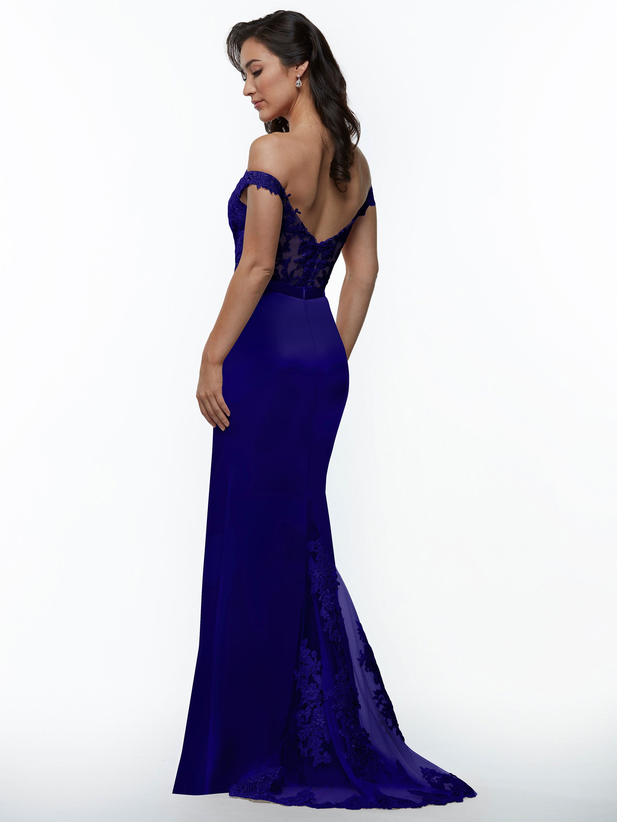 Elegant 80104 Satin Off-The-Shoulder Bridesmaid Dress with Lace Bodice & Waist Sash - Perfect for Weddings, Proms & Formal Events